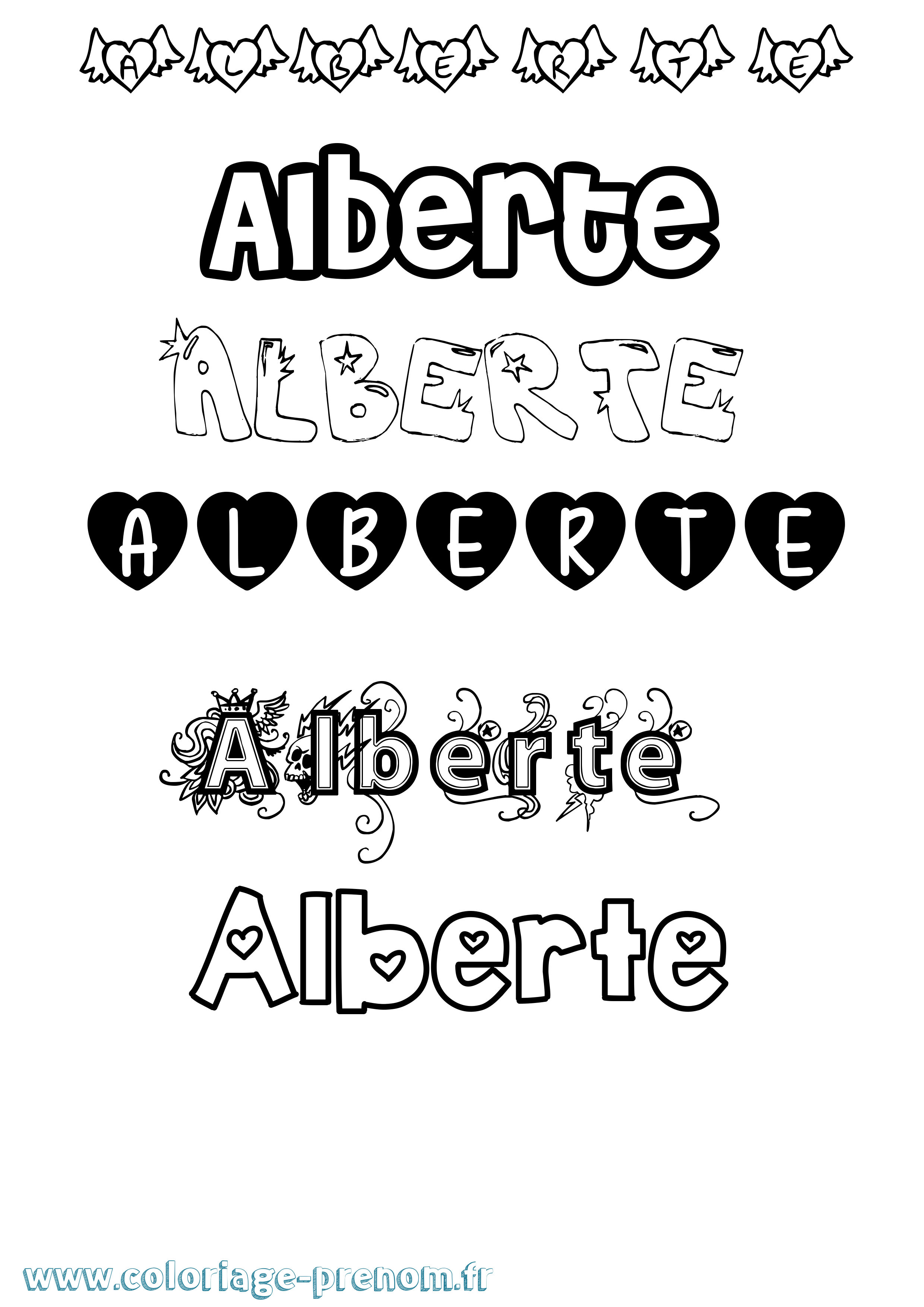 Coloriage prénom Alberte Girly