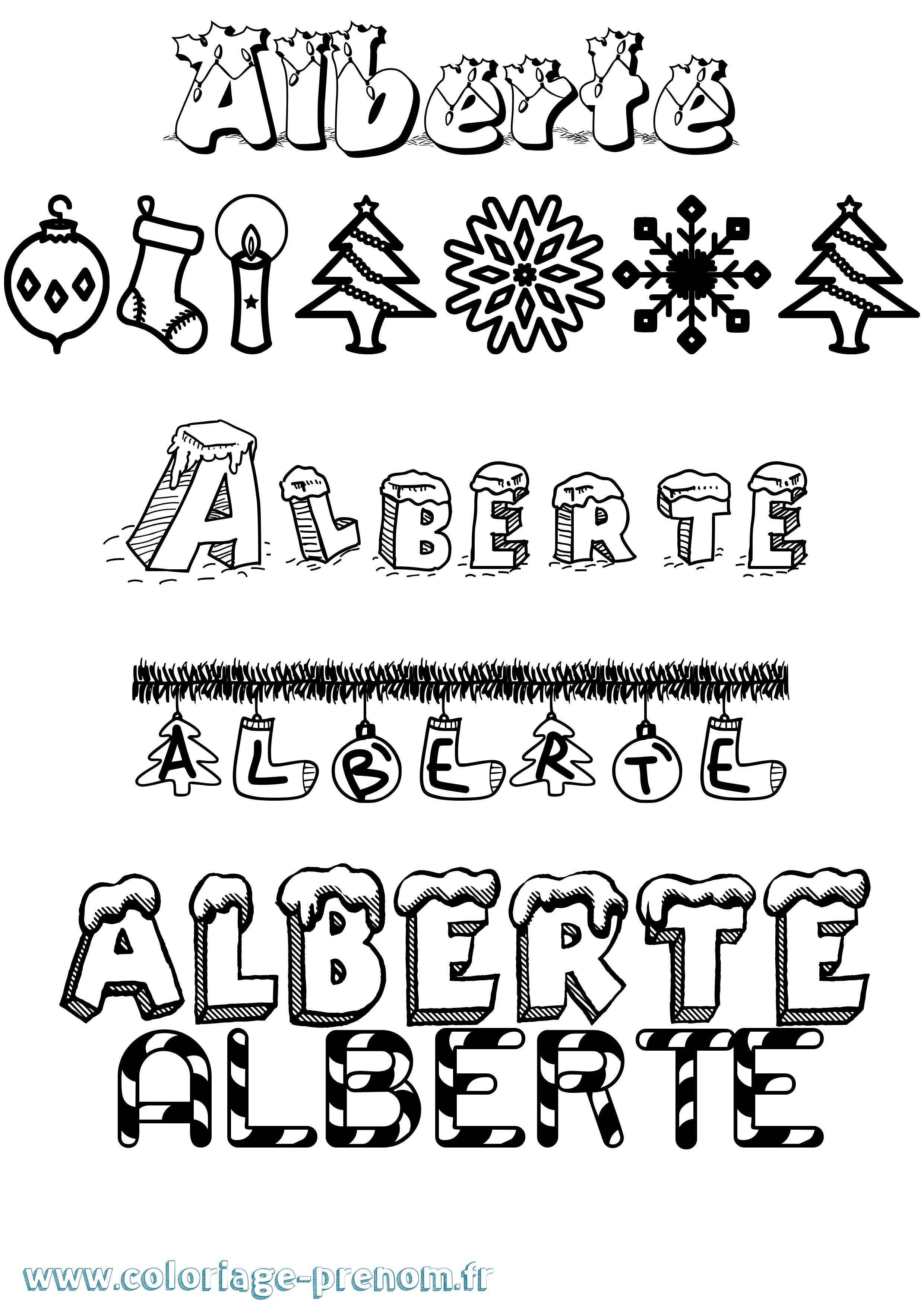 Coloriage Alberte Noël Coloriage prénom Alberte Noël