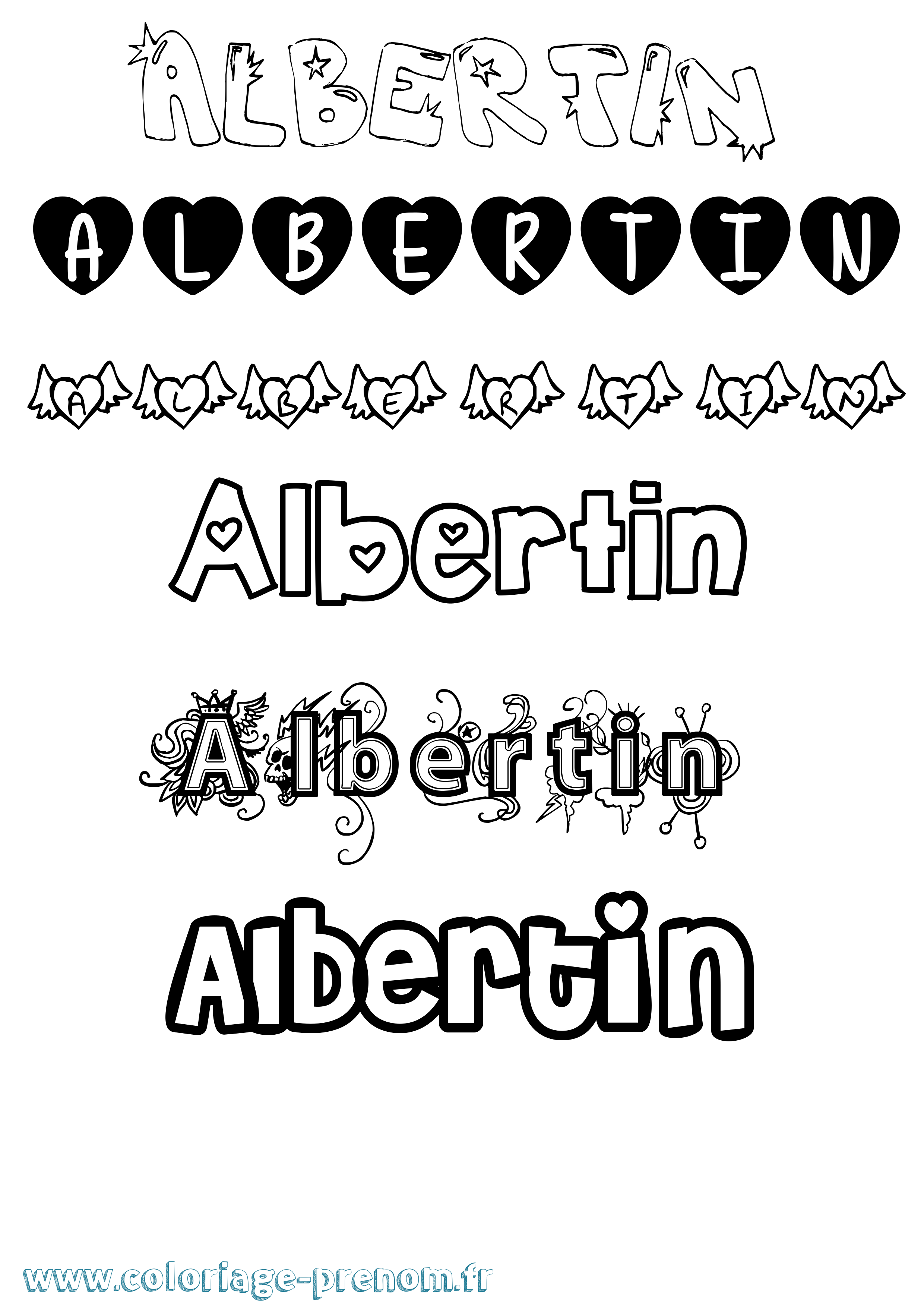 Coloriage prénom Albertin Girly