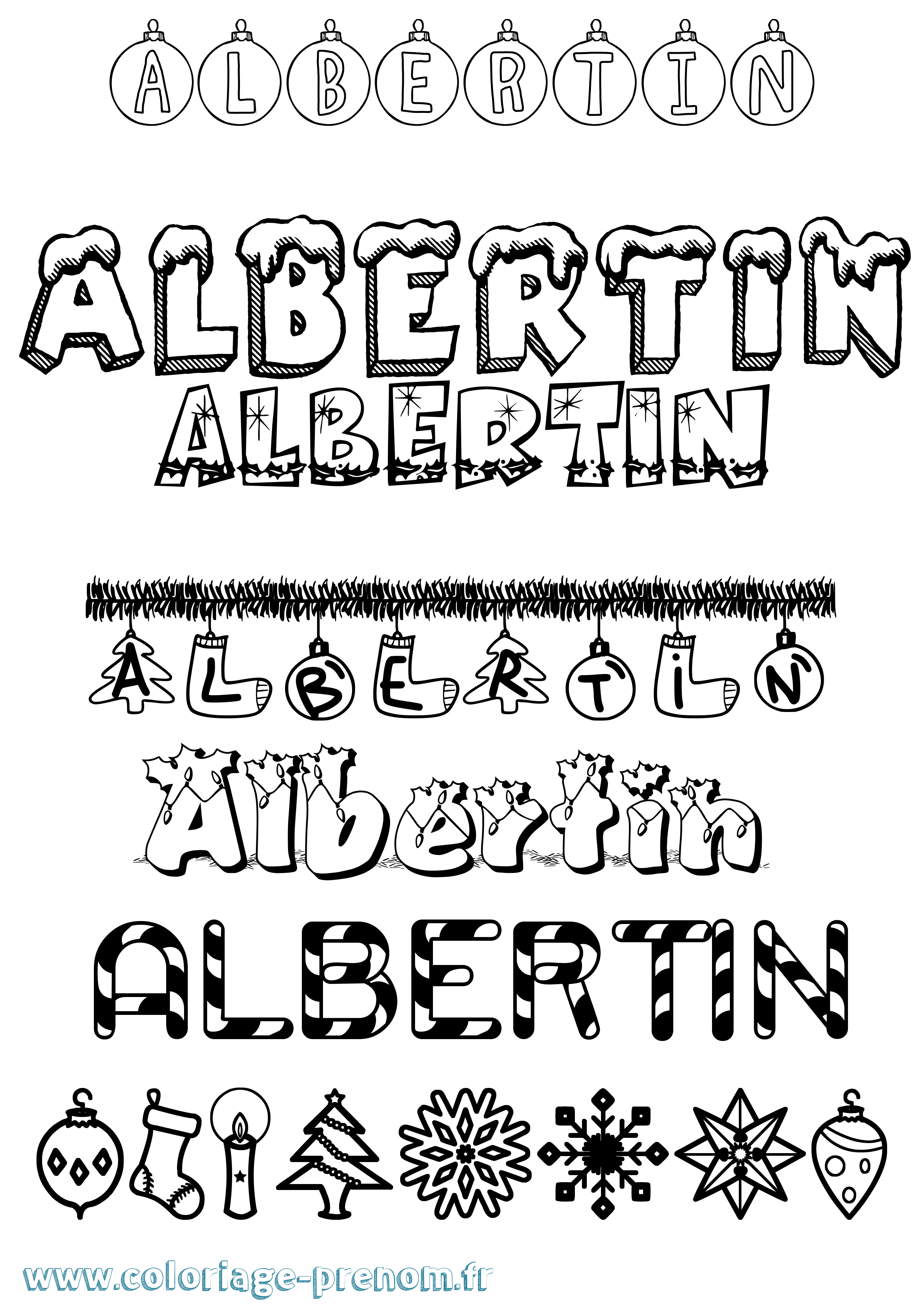 Coloriage prénom Albertin Noël