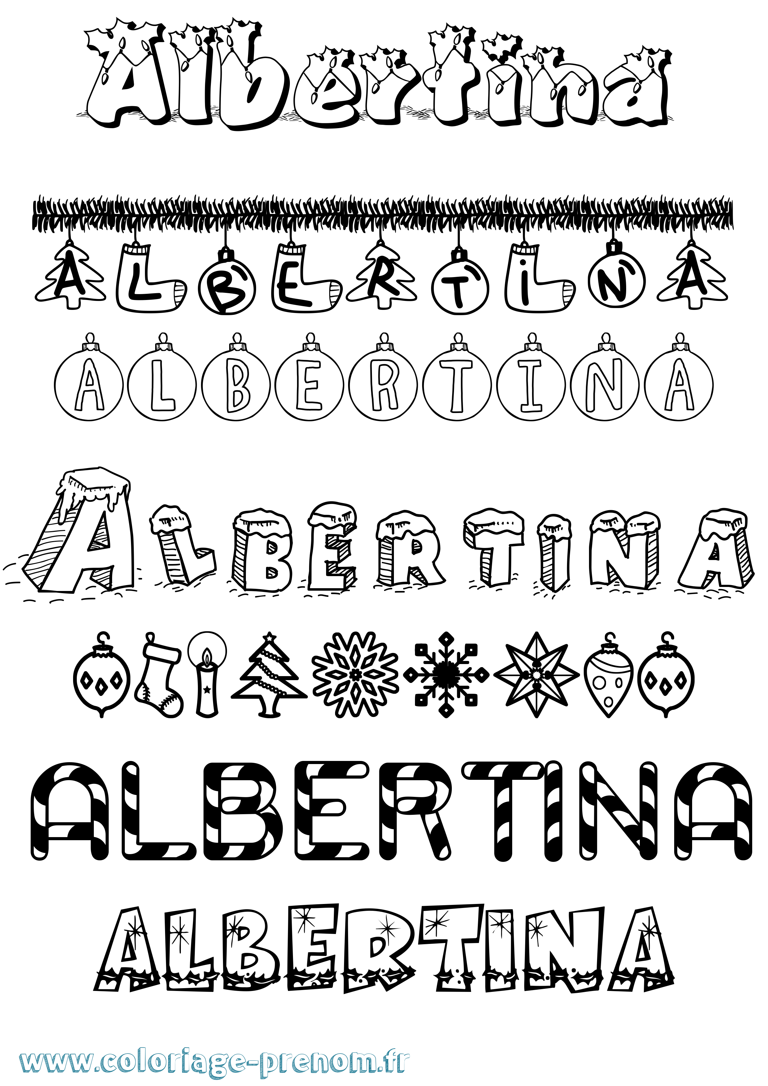 Coloriage prénom Albertina Noël