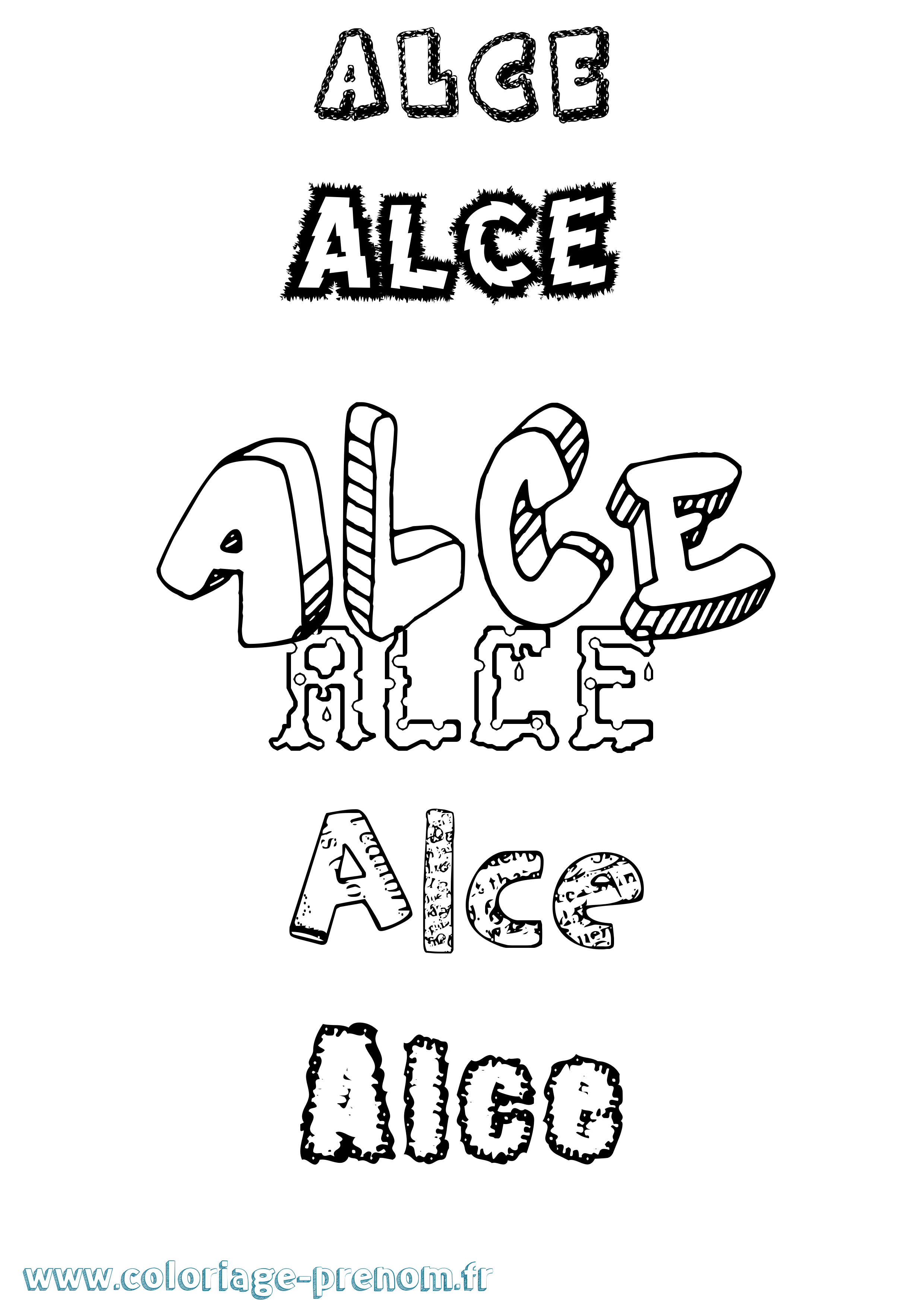 Coloriage Alce Destructuré Coloriage prénom Alce Destructuré