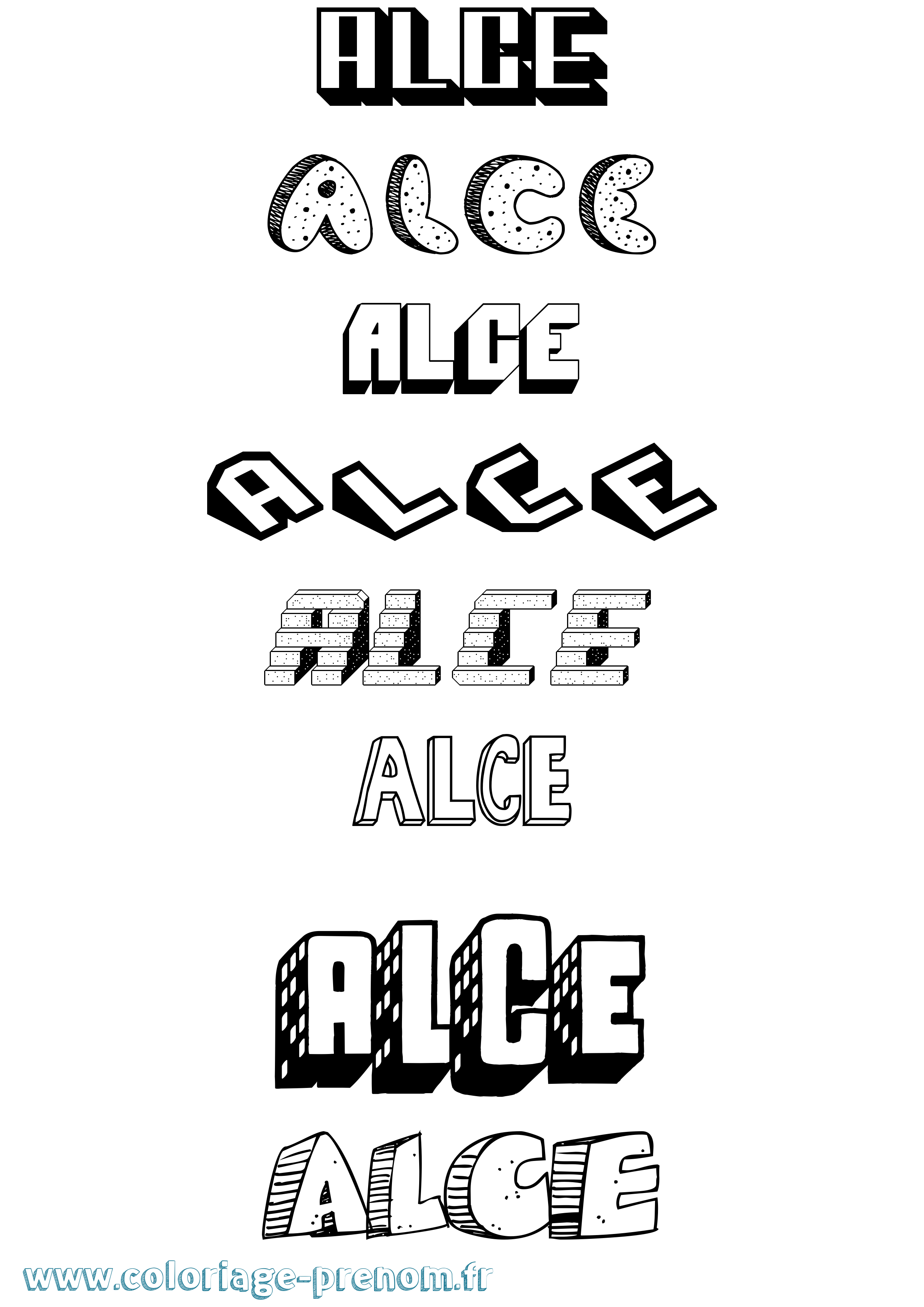 Coloriage Alce Effet 3D Coloriage prénom Alce Effet 3D