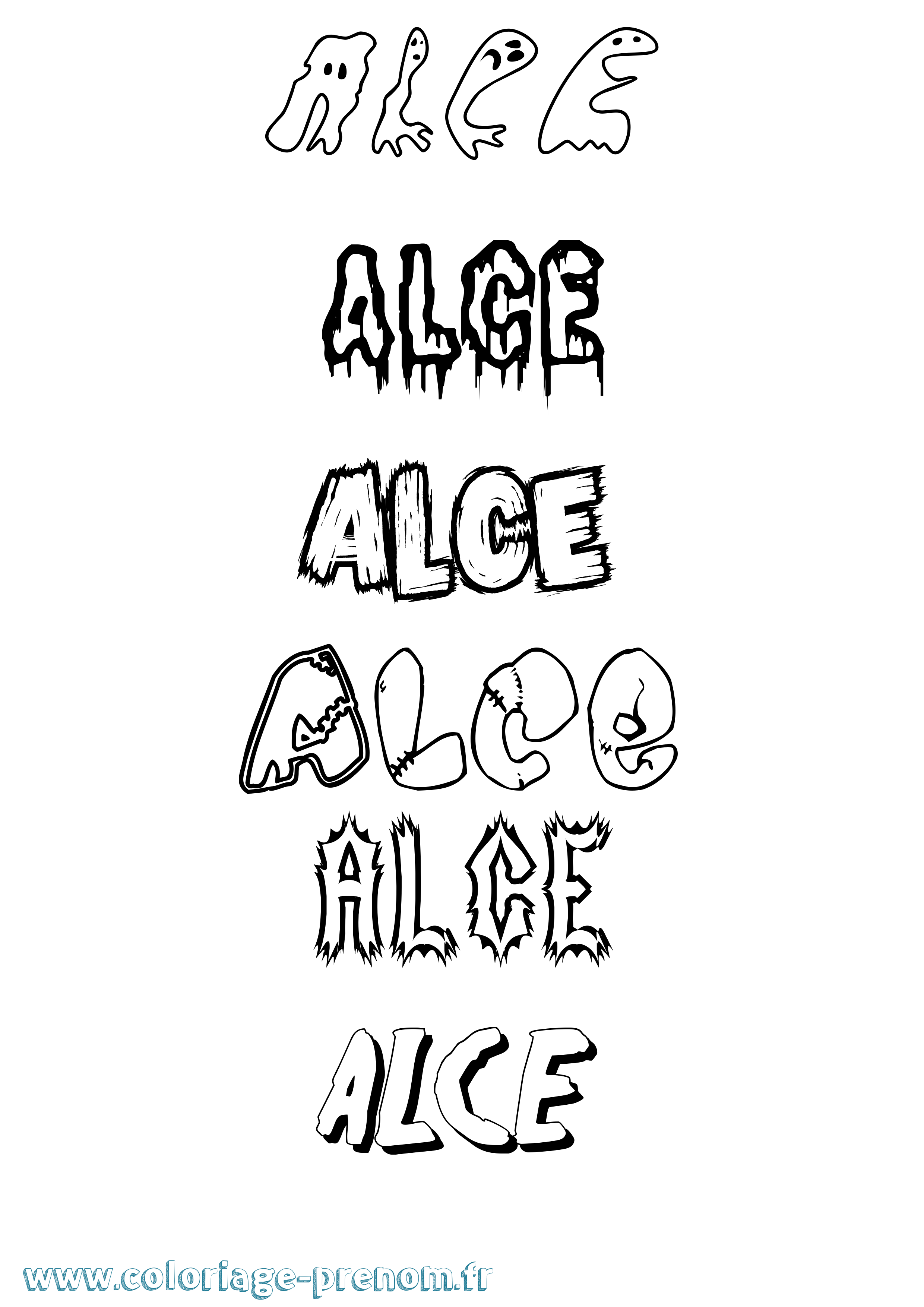 Coloriage prénom Alce Frisson
