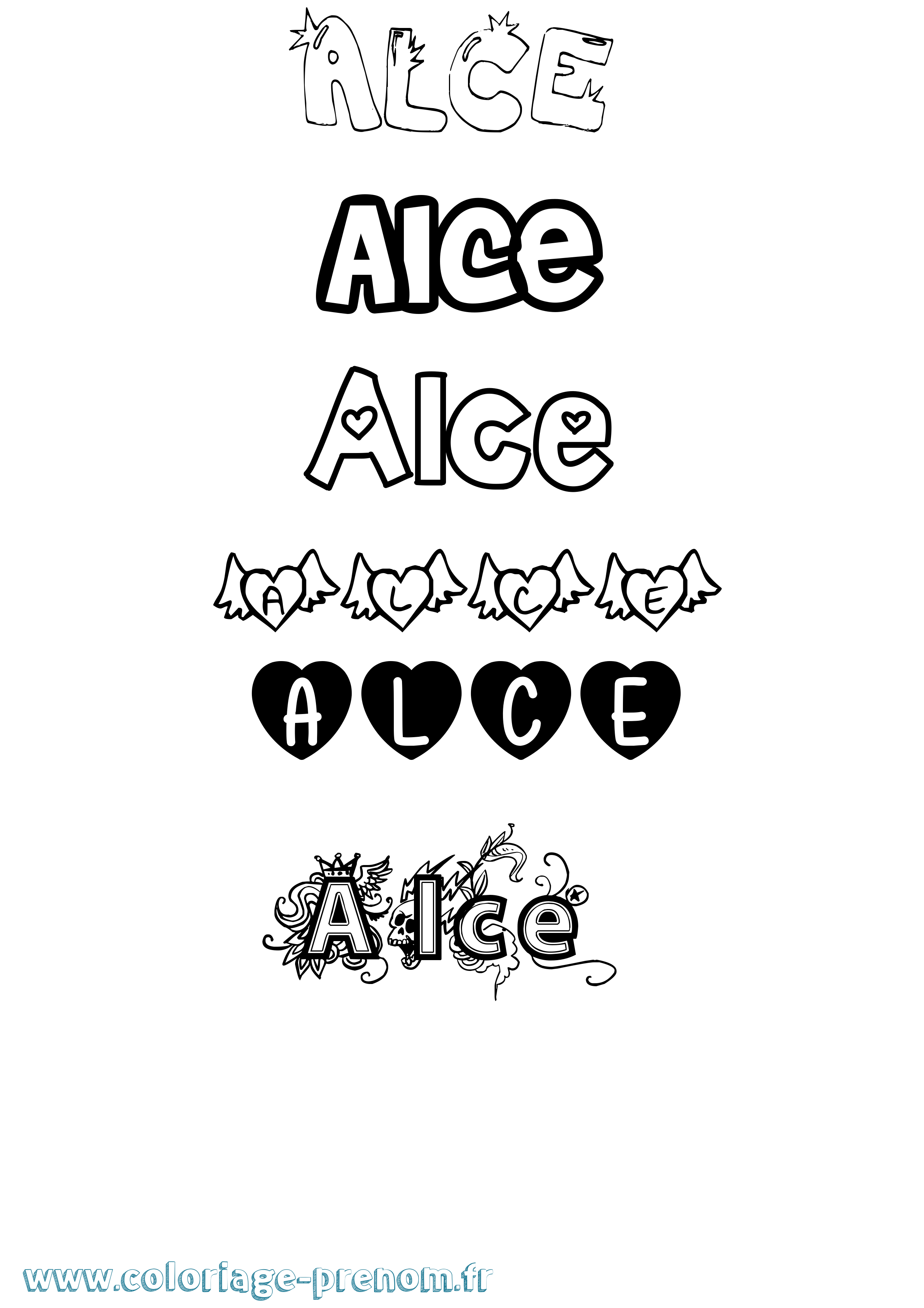 Coloriage prénom Alce Girly