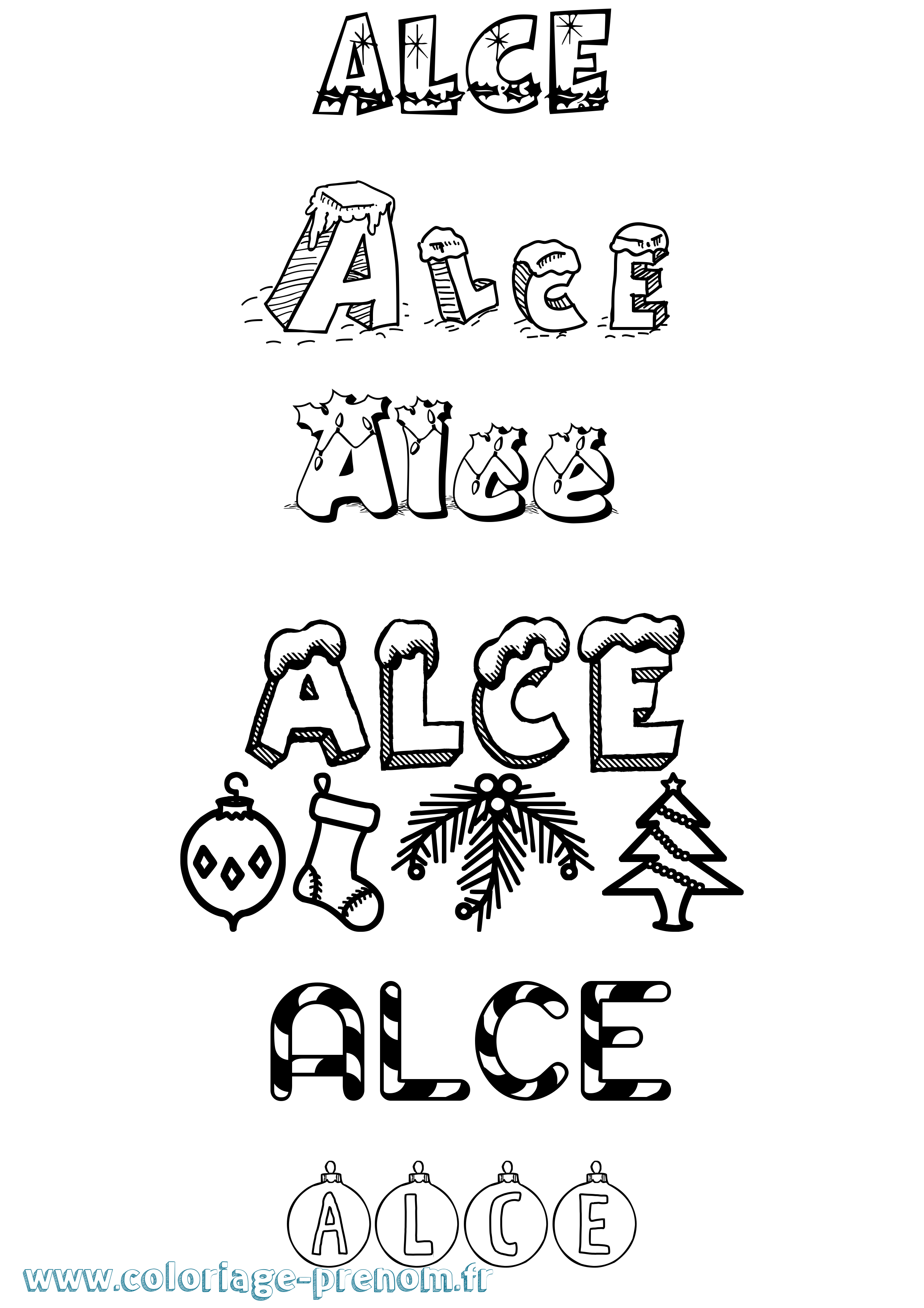Coloriage Alce Noël Coloriage prénom Alce Noël