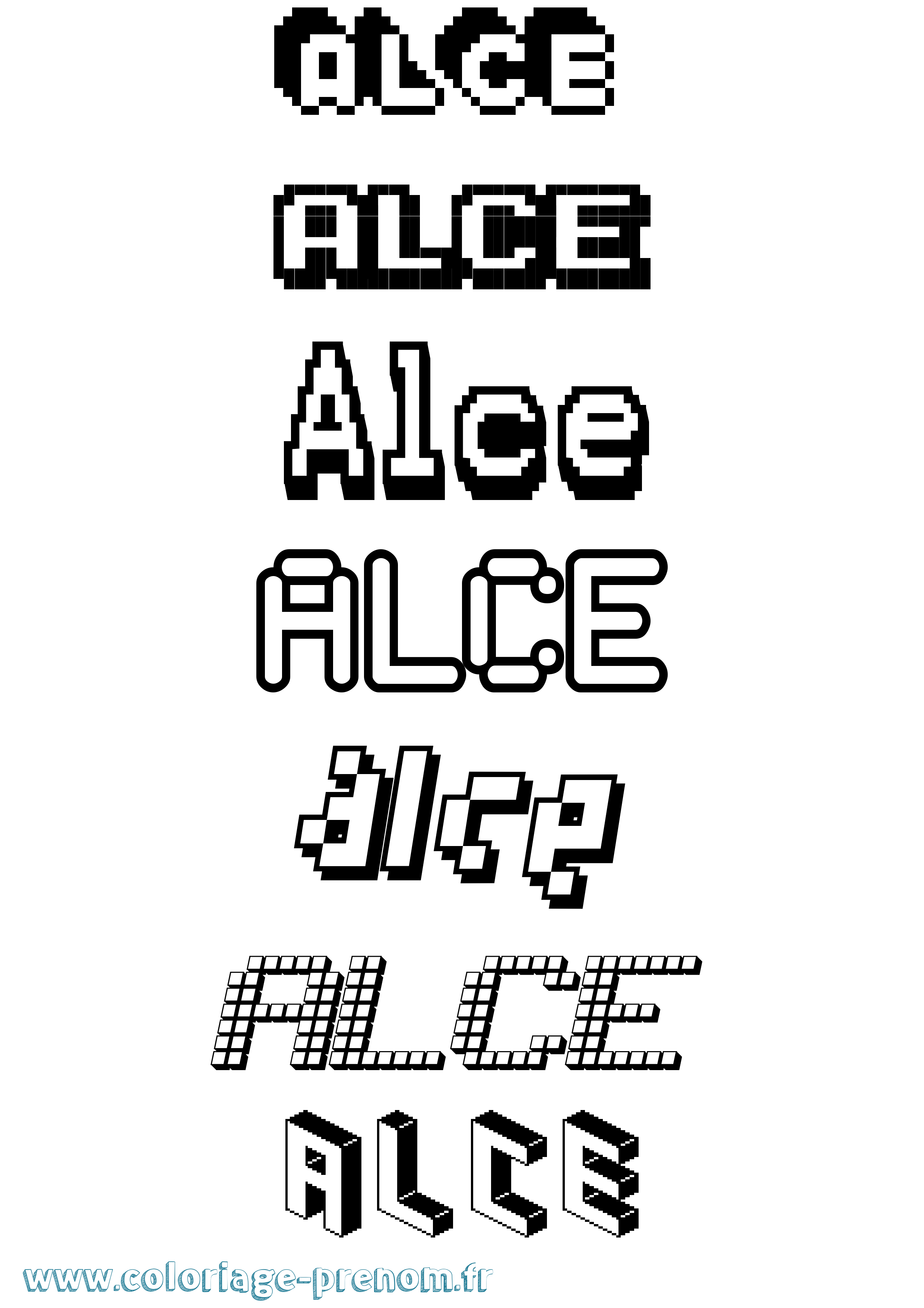 Coloriage prénom Alce Pixel