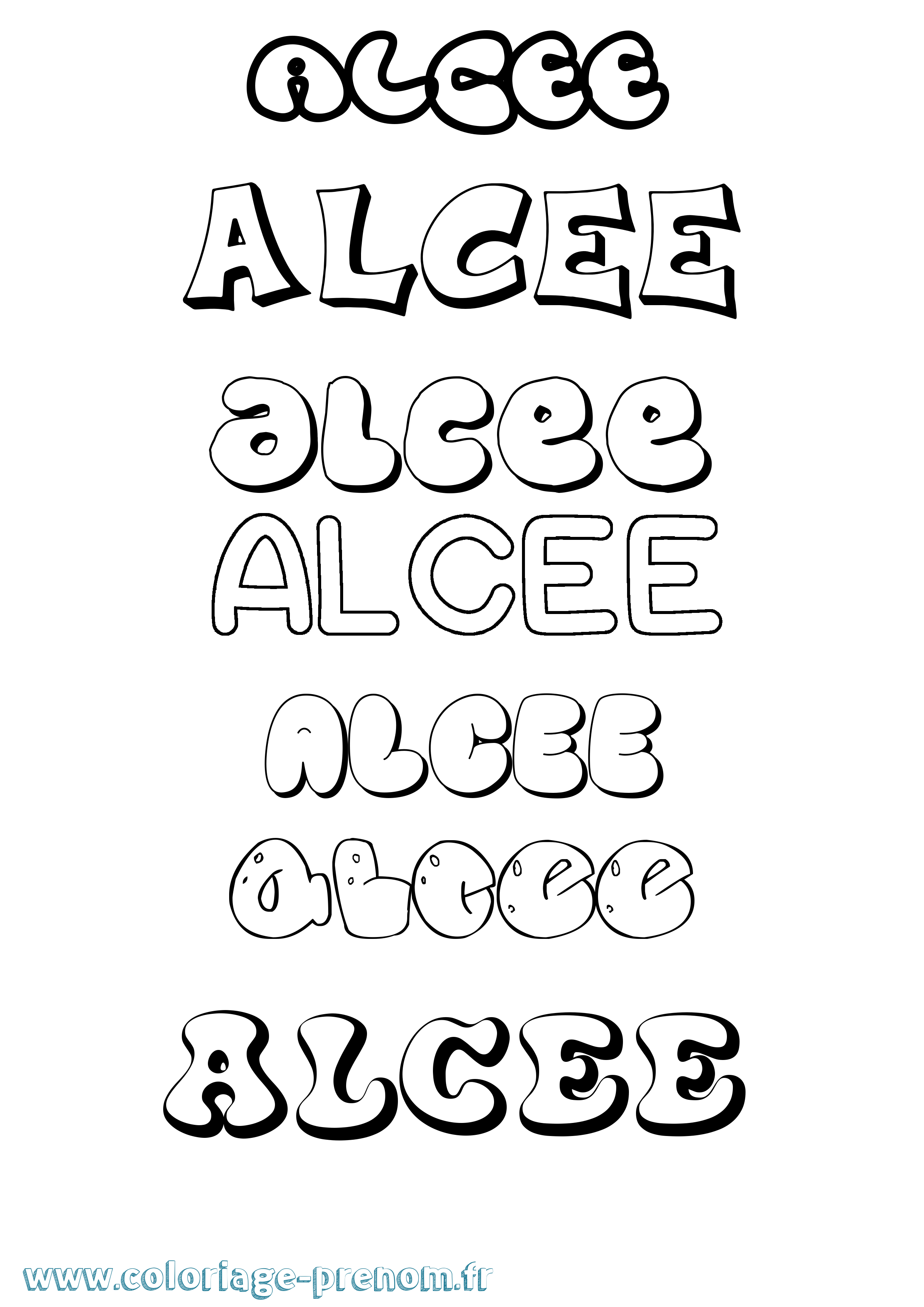Coloriage prénom Alcee Bubble