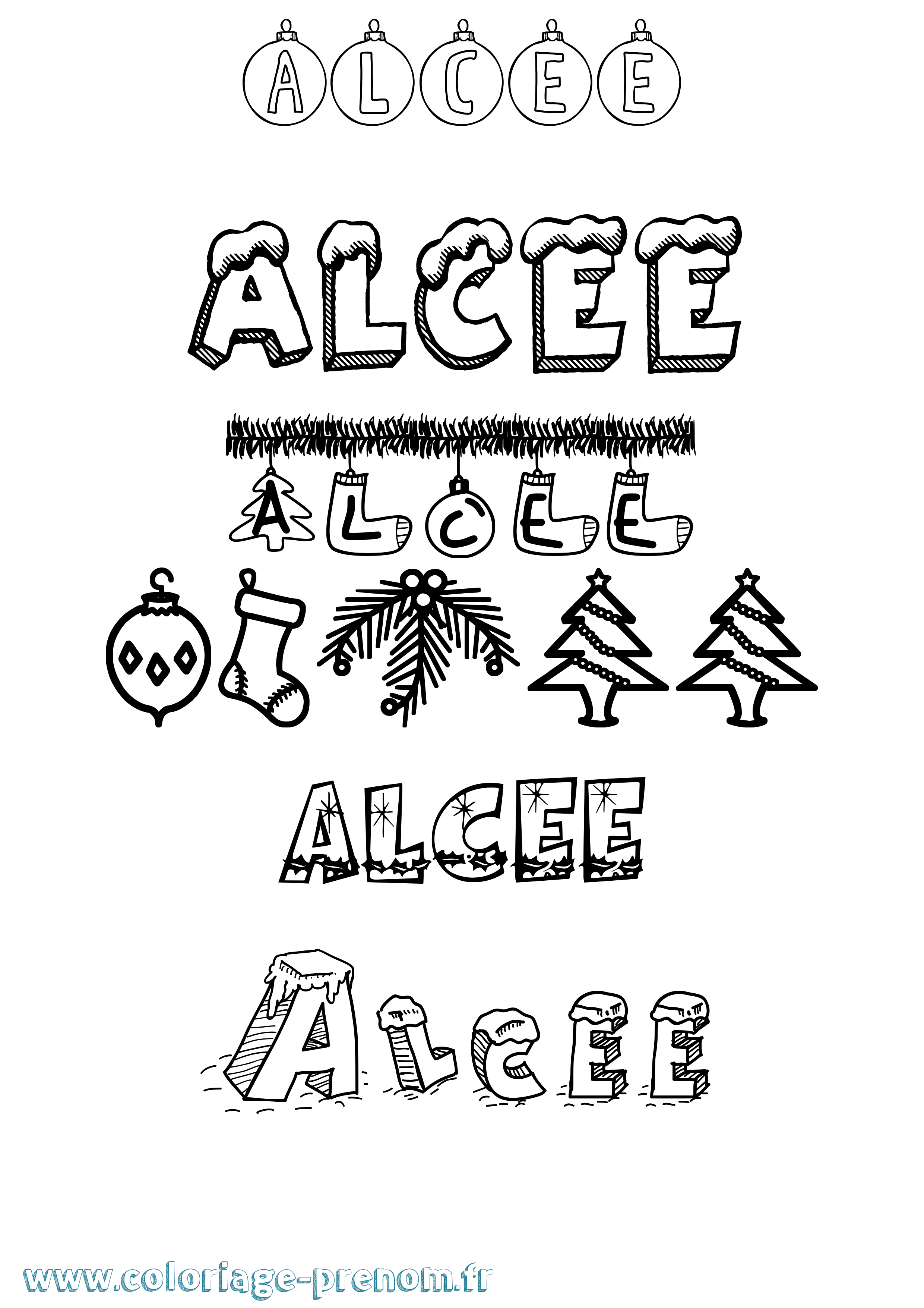 Coloriage prénom Alcee Noël
