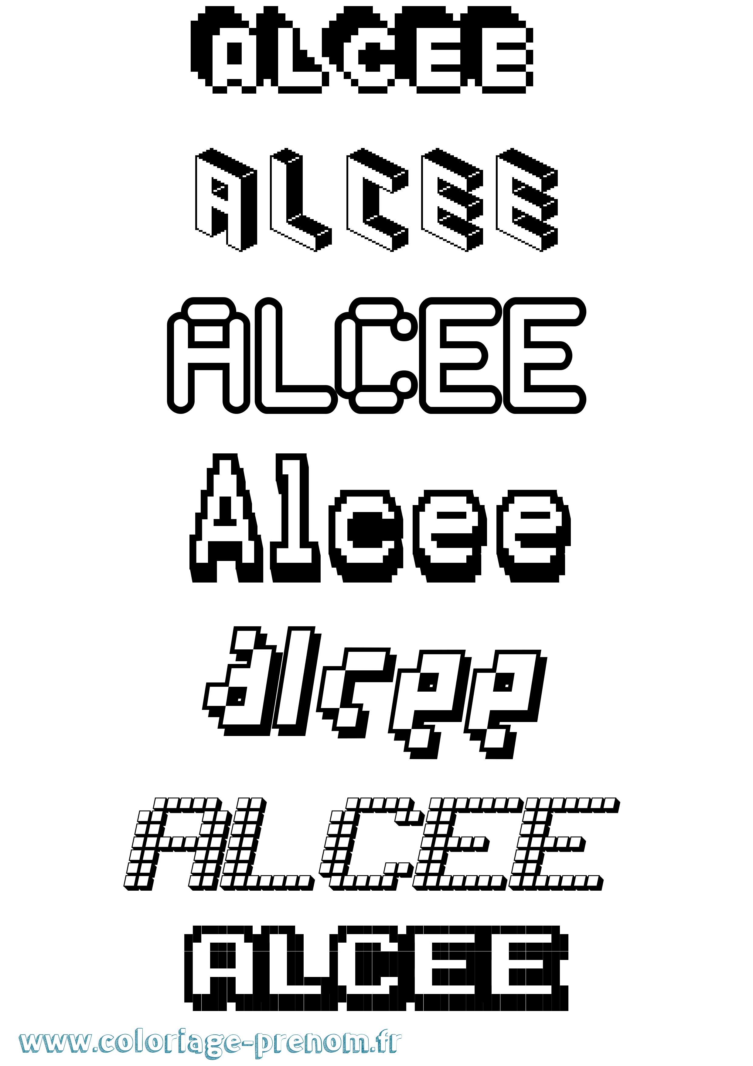 Coloriage prénom Alcee Pixel