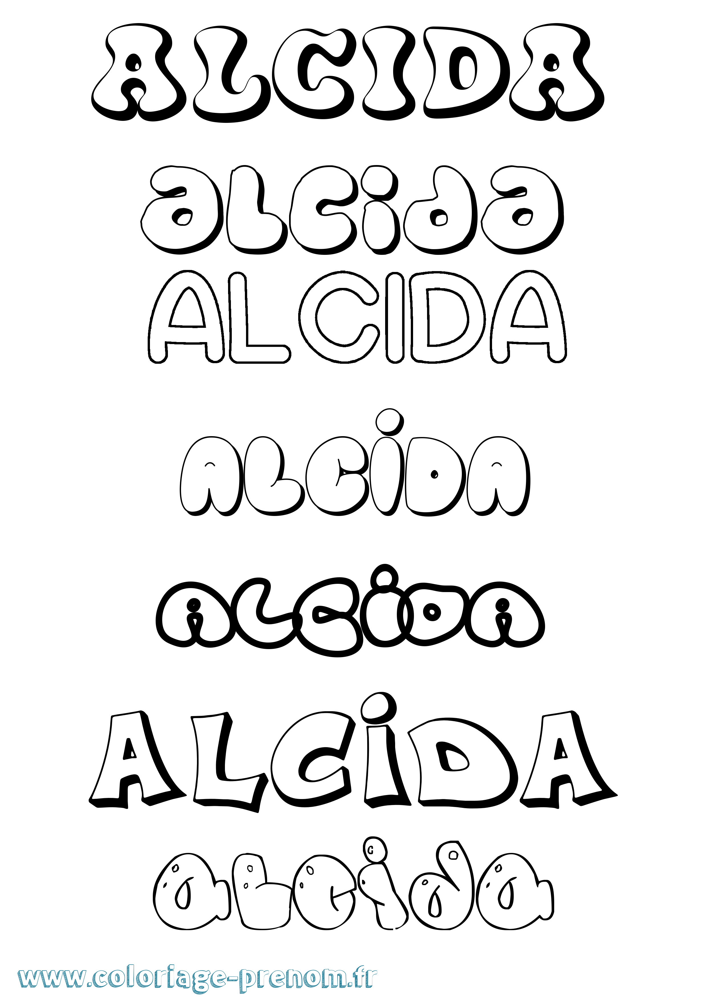 Coloriage prénom Alcida Bubble