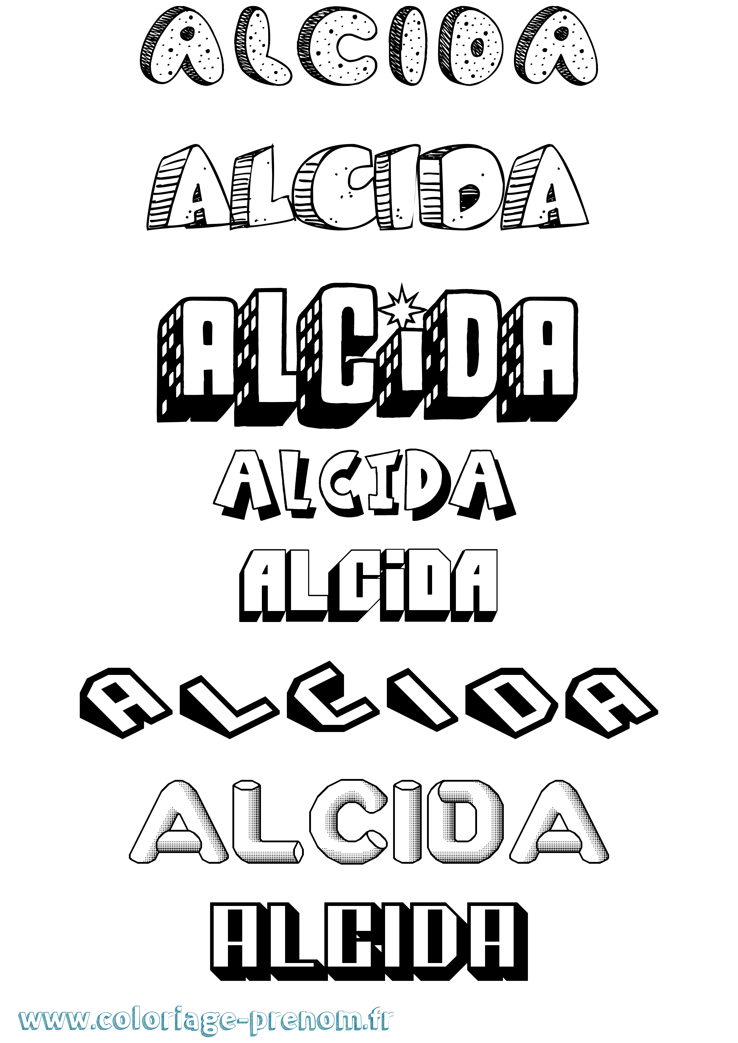 Coloriage prénom Alcida Effet 3D