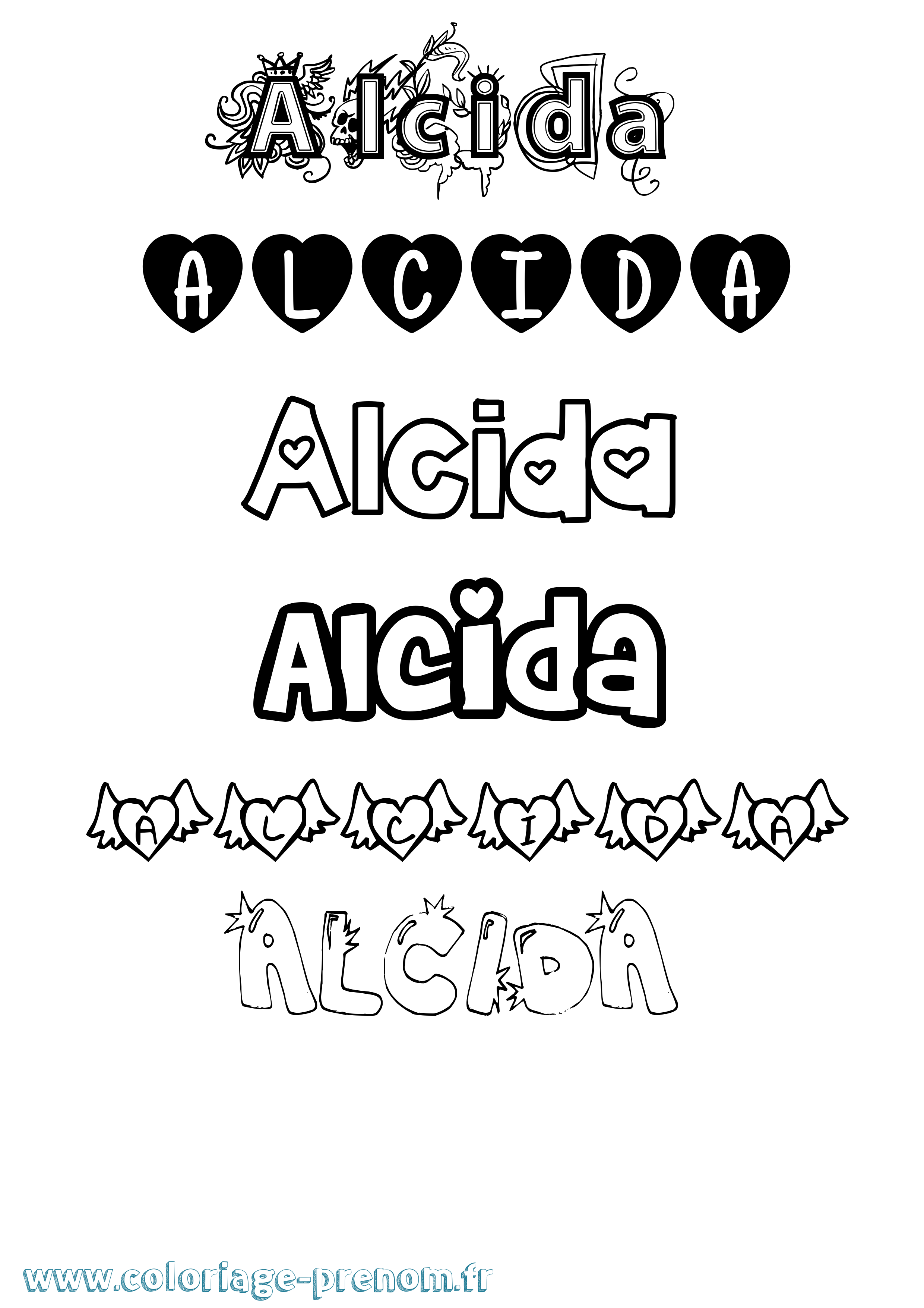 Coloriage prénom Alcida Girly