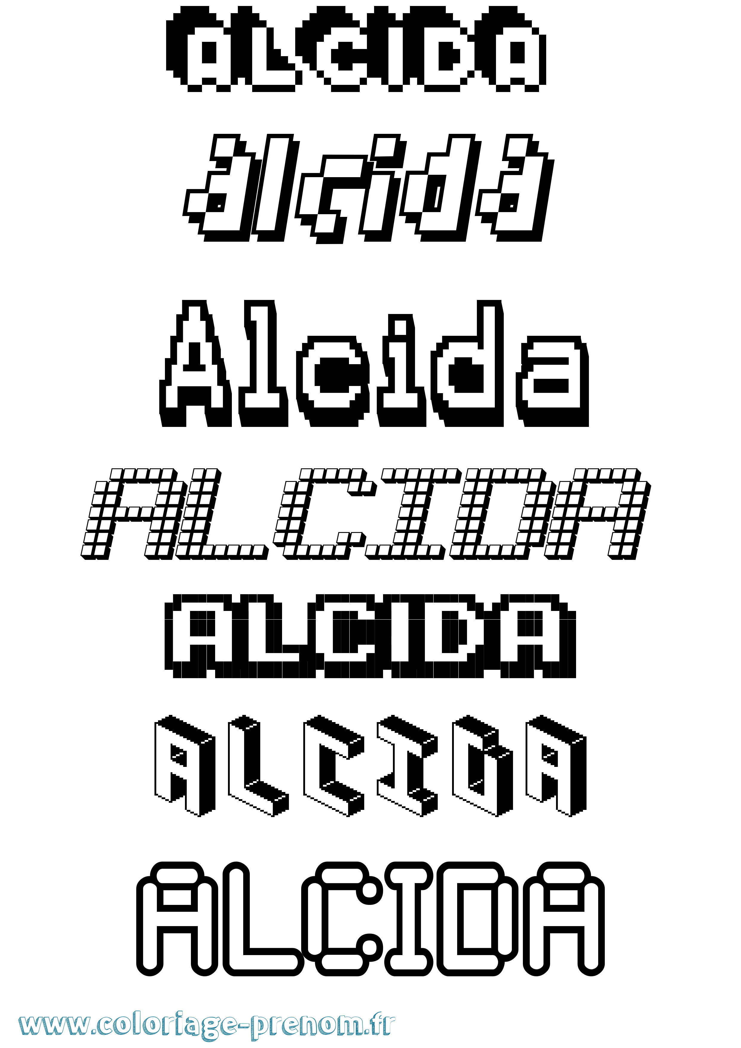 Coloriage prénom Alcida Pixel