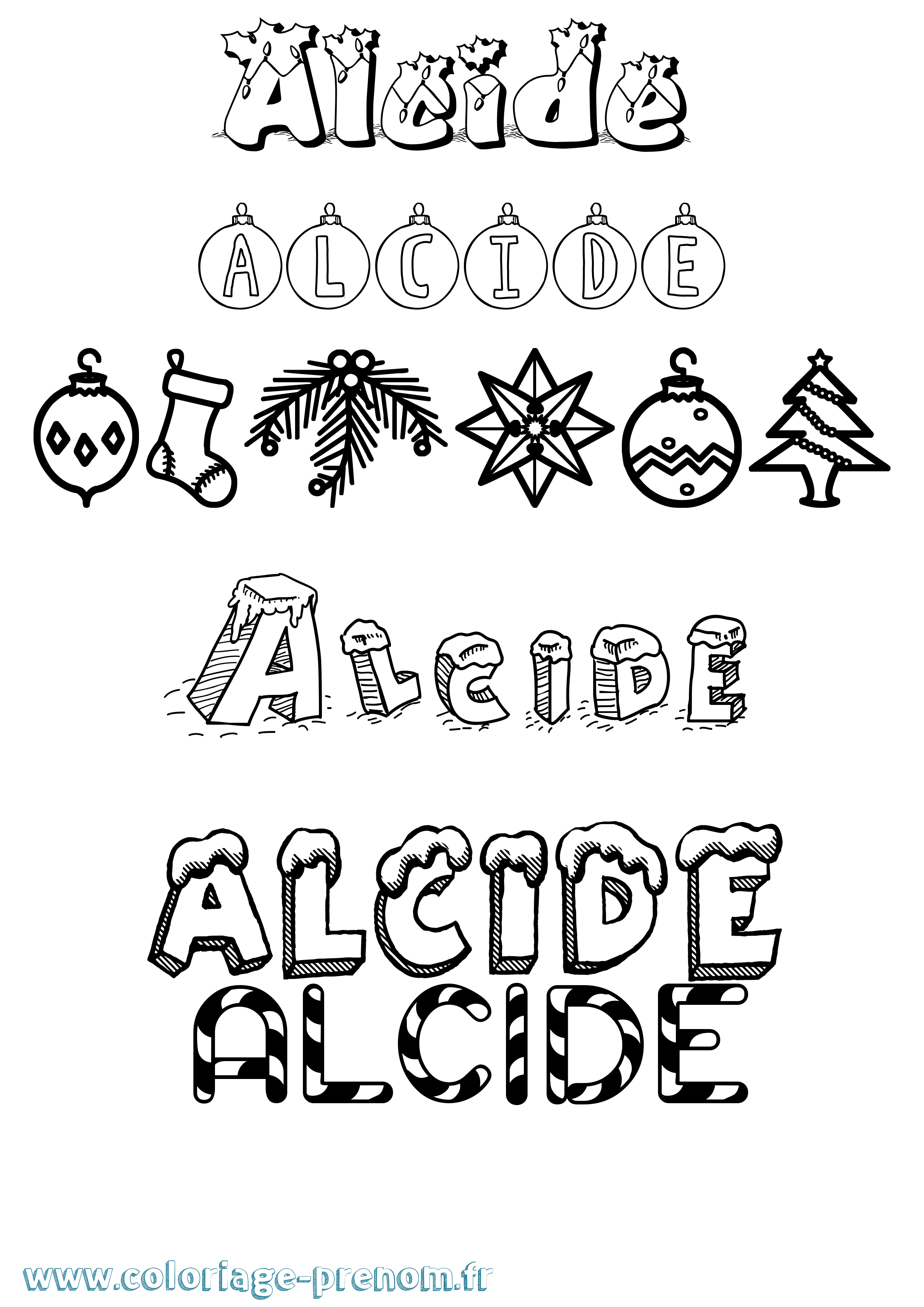 Coloriage Alcide Noël Coloriage prénom Alcide Noël