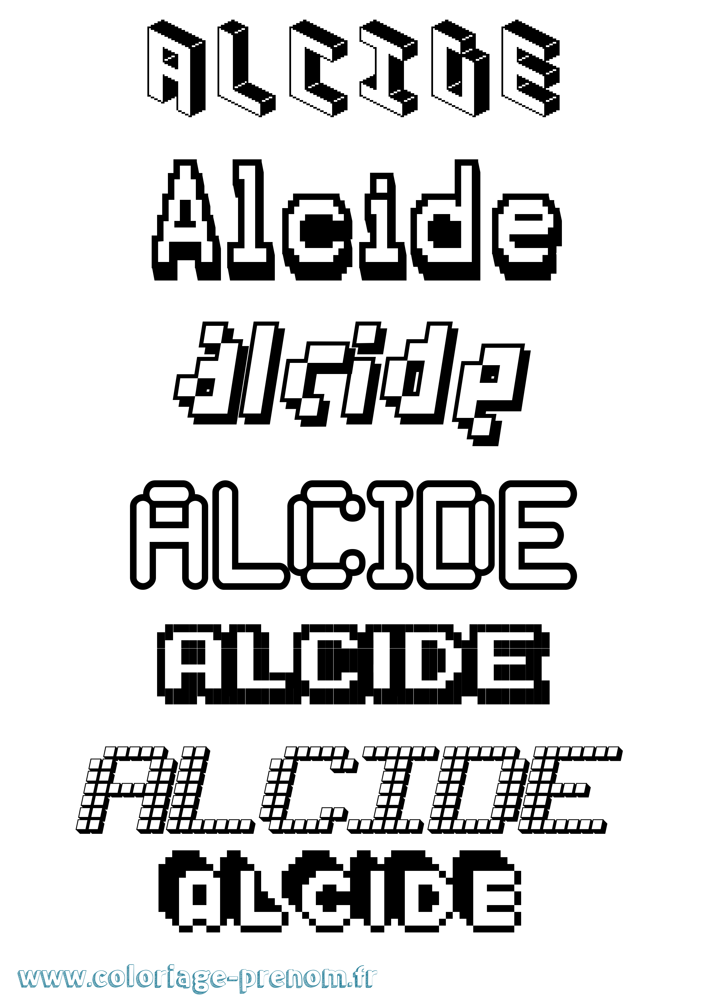 Coloriage prénom Alcide Pixel