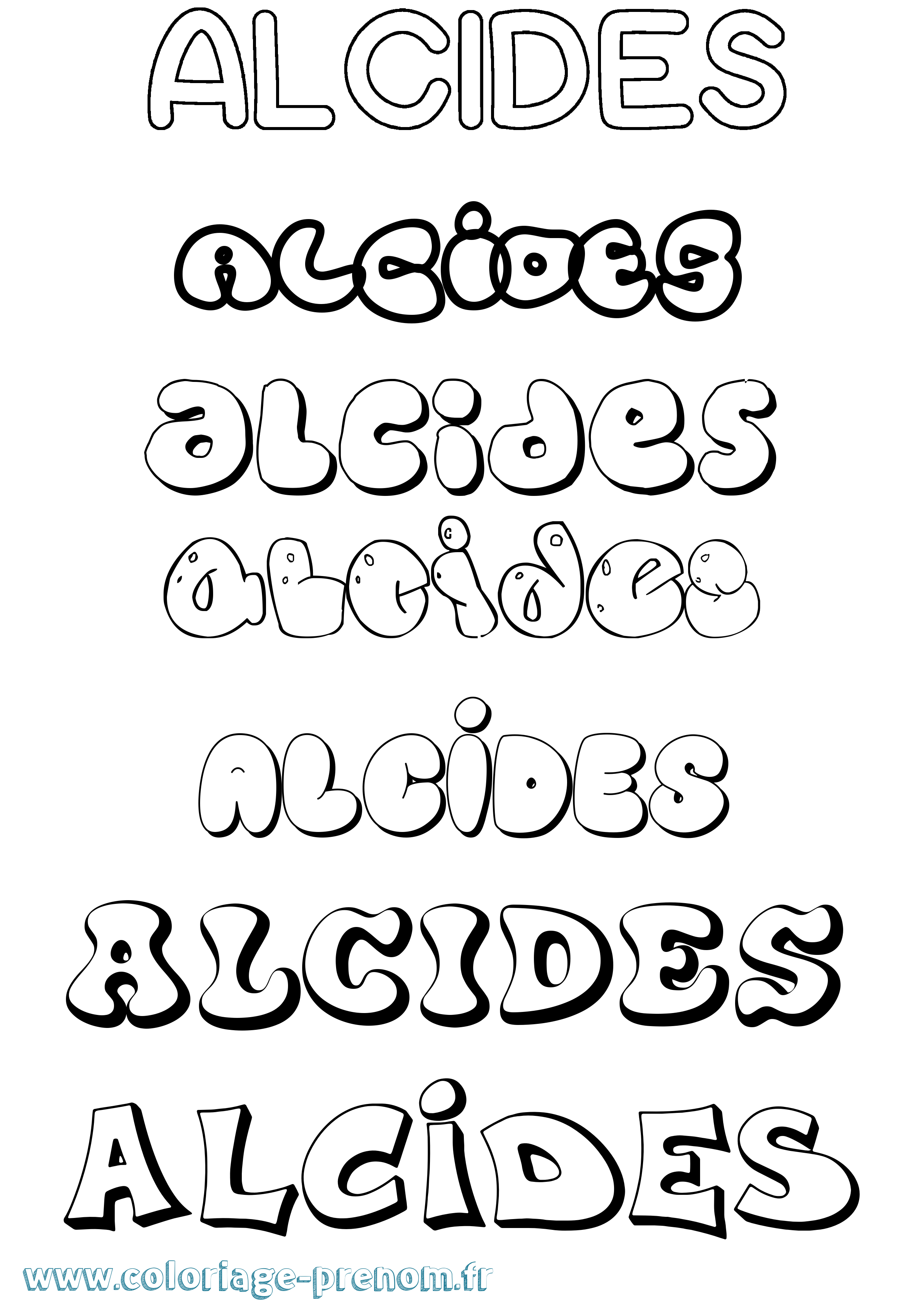 Coloriage prénom Alcides Bubble