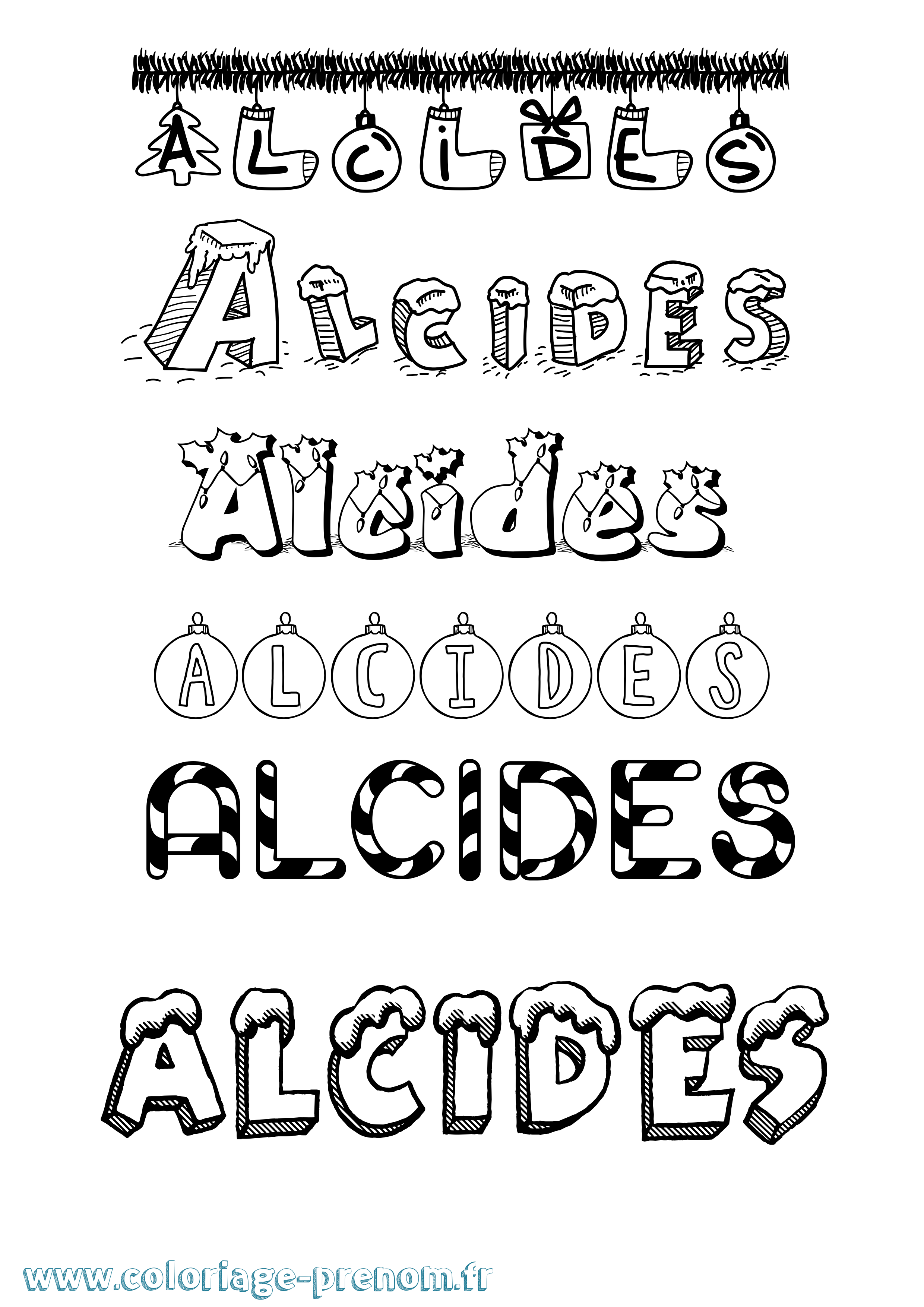 Coloriage prénom Alcides Noël