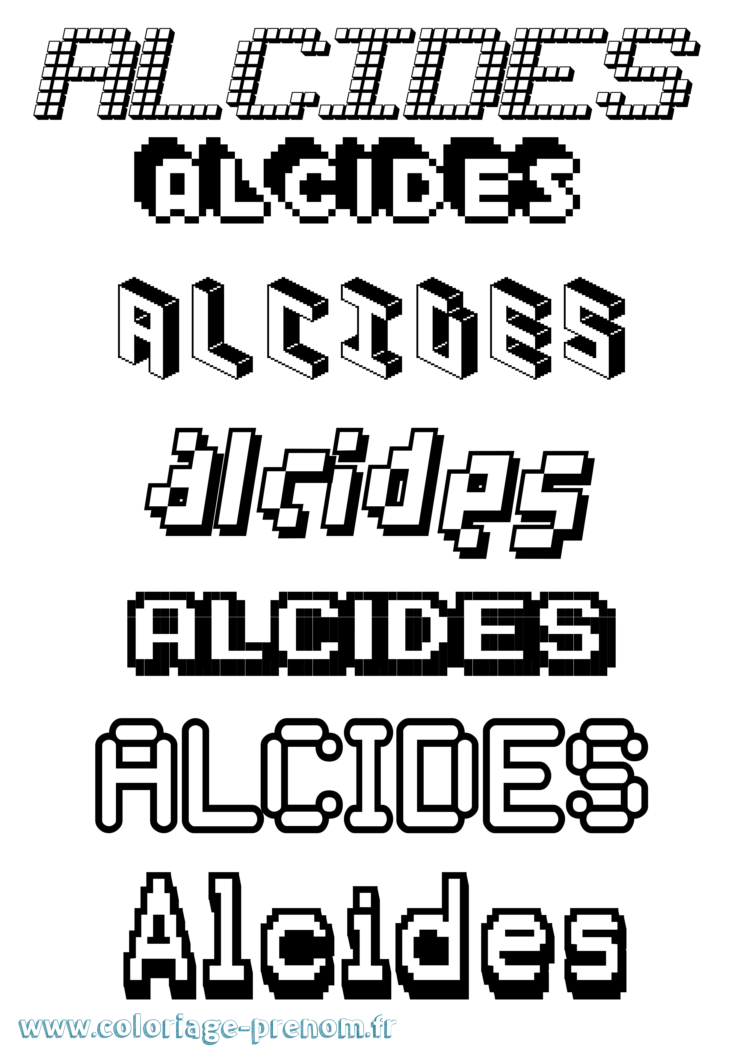 Coloriage prénom Alcides Pixel