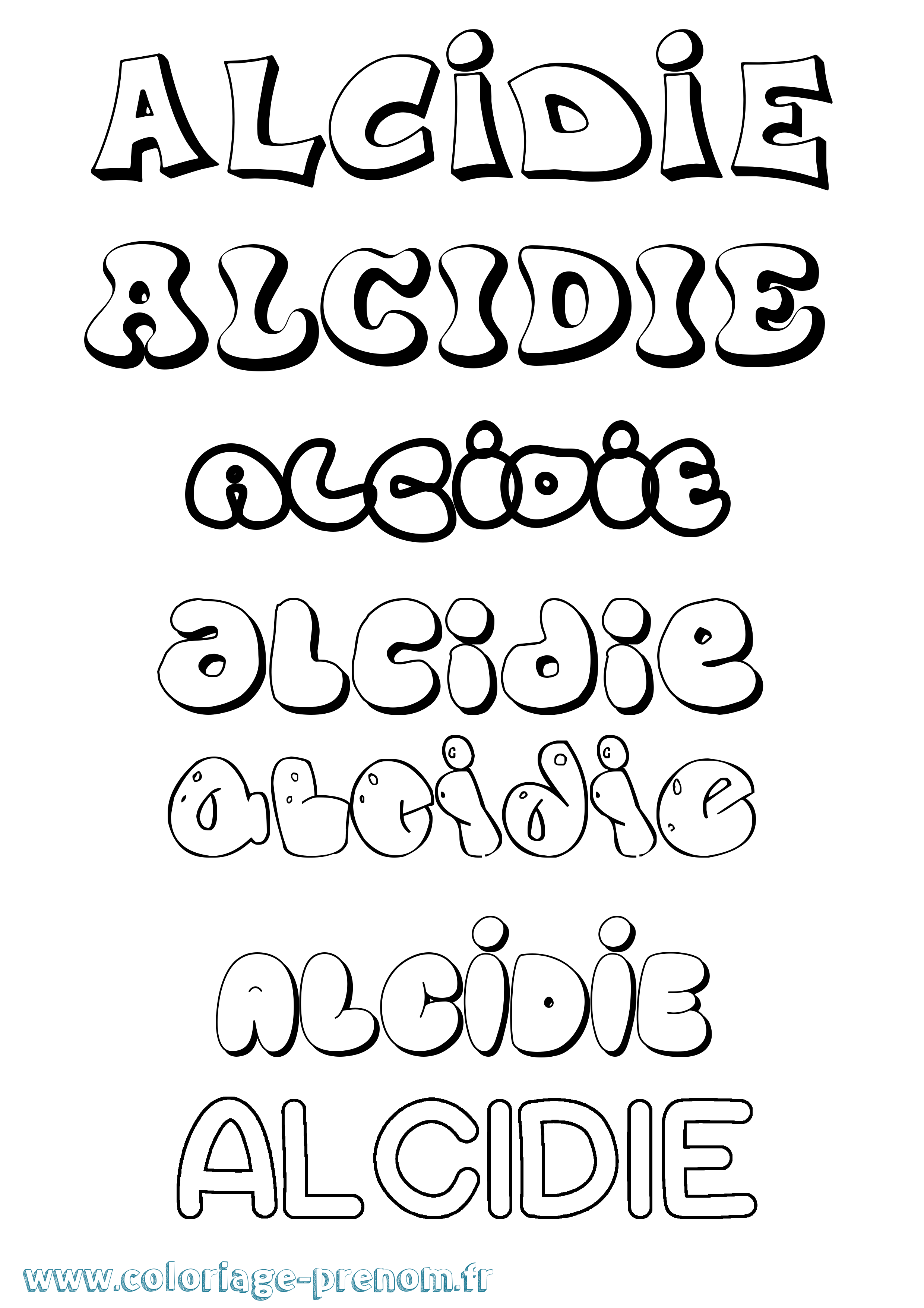 Coloriage prénom Alcidie Bubble