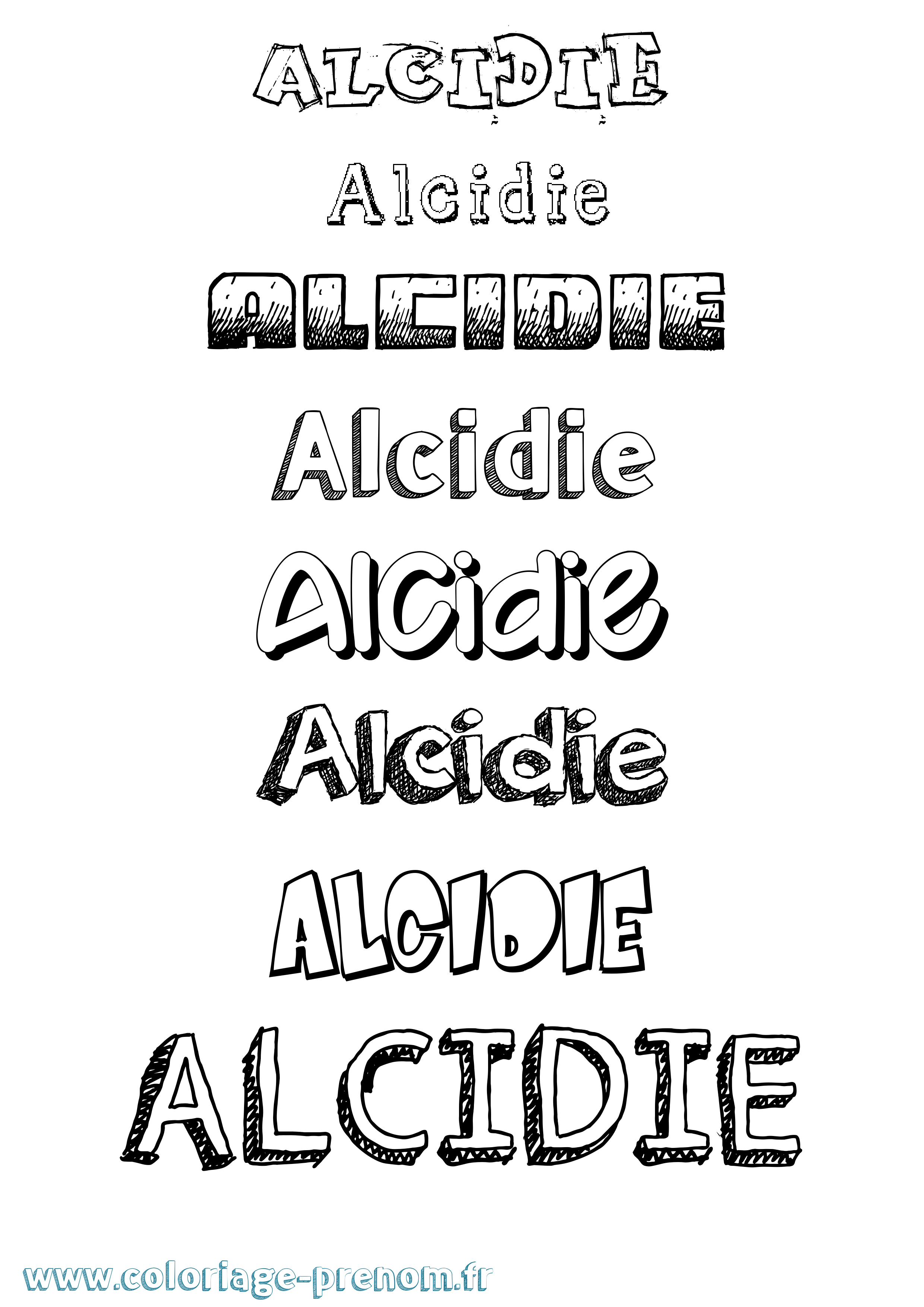 Coloriage prénom Alcidie Dessiné