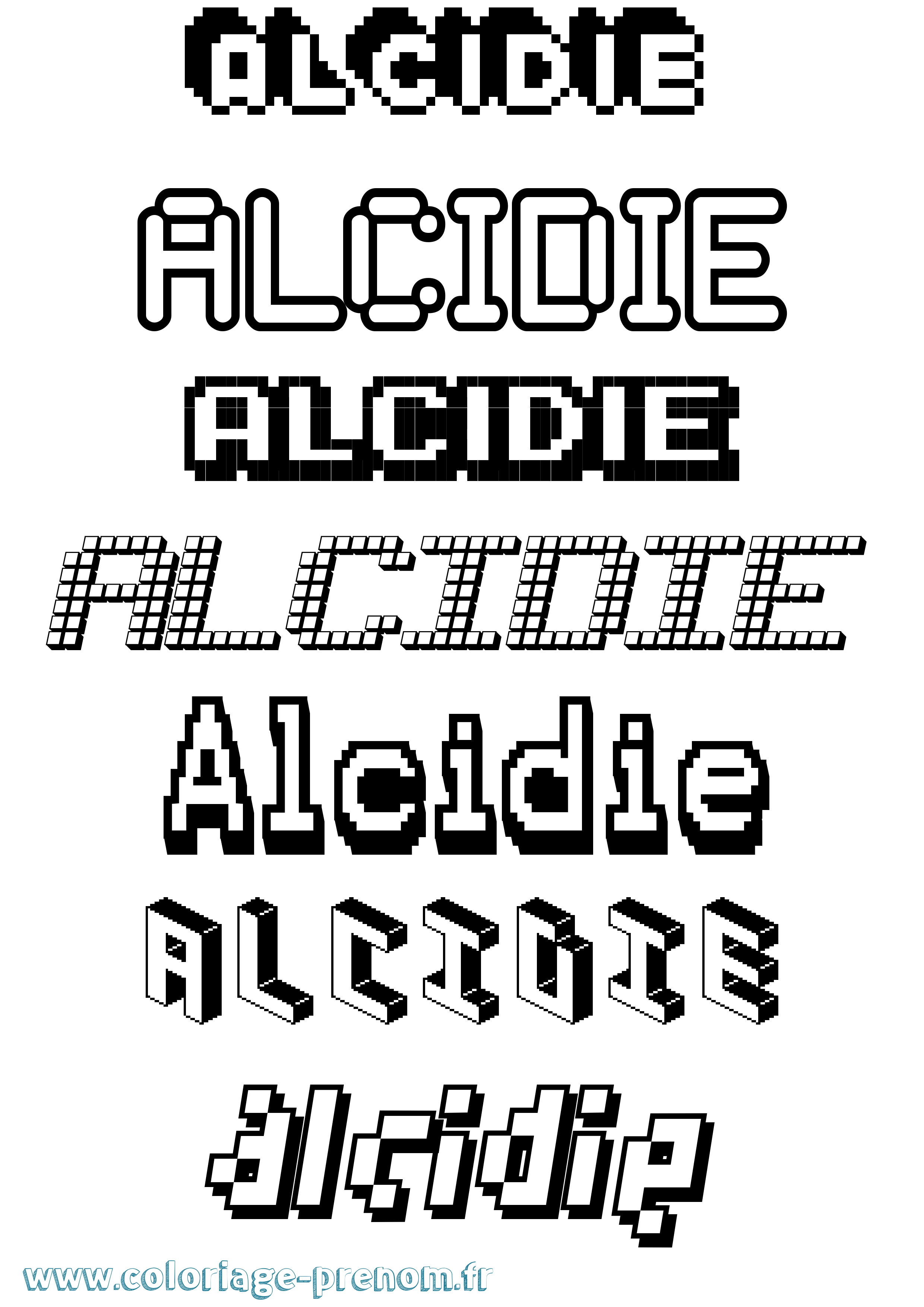 Coloriage prénom Alcidie Pixel
