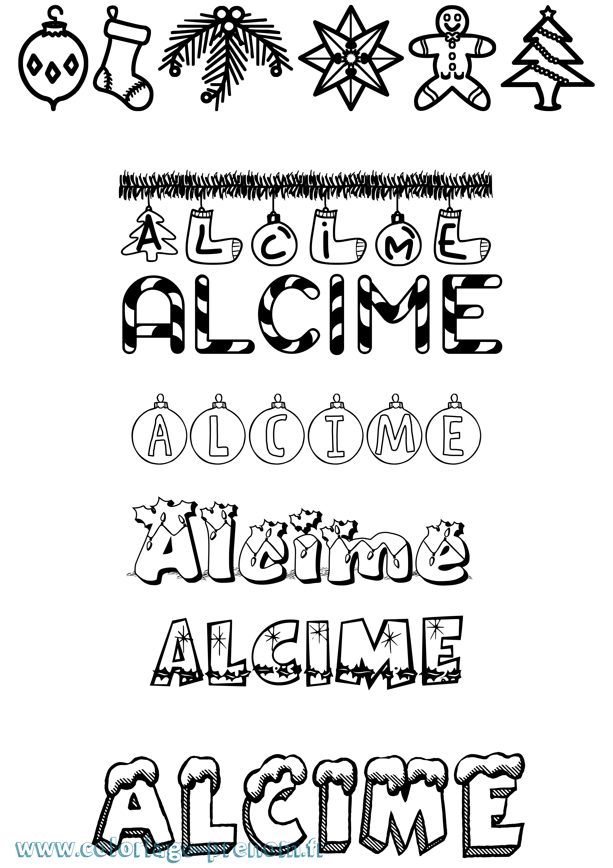 Coloriage prénom Alcime Noël