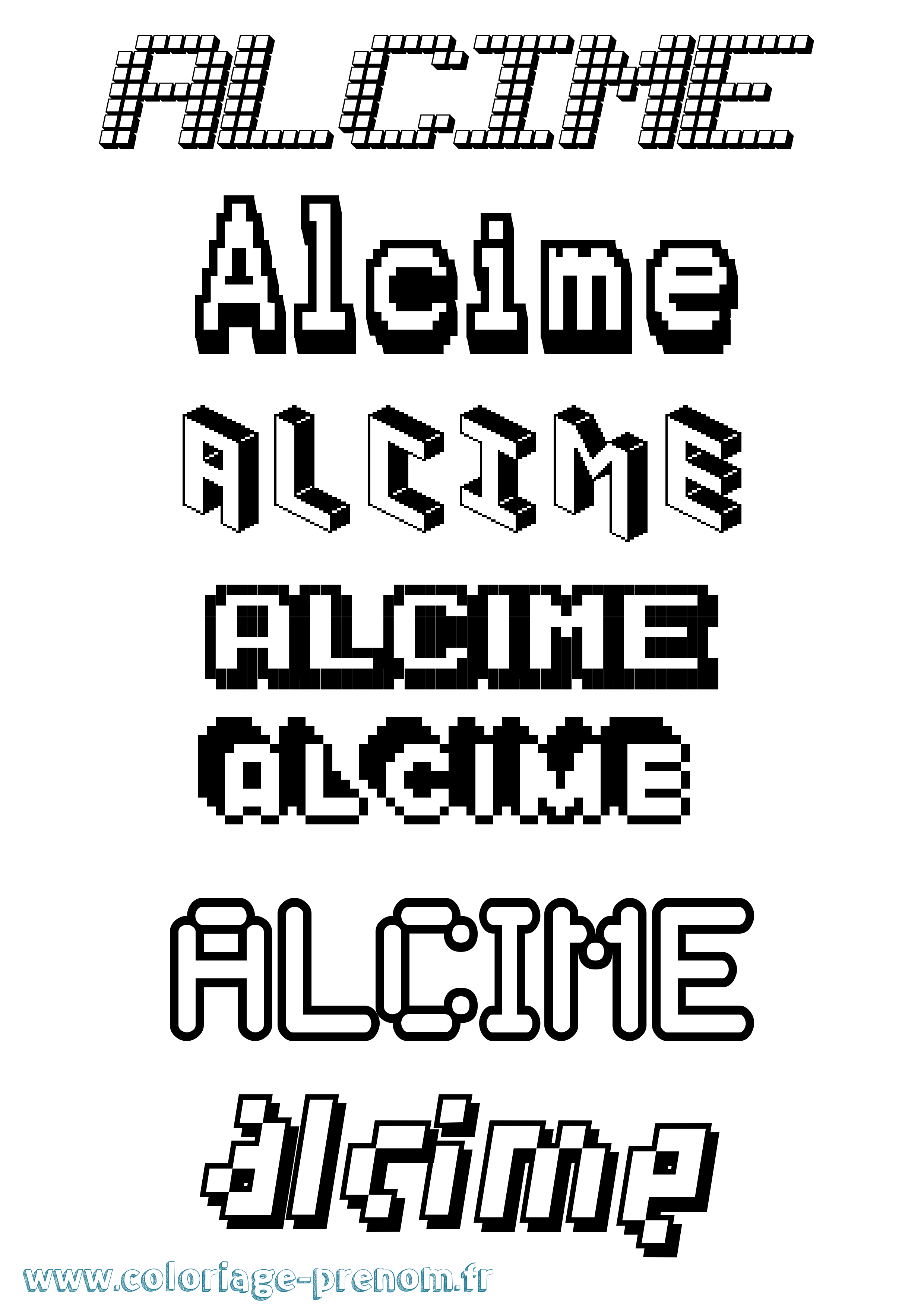 Coloriage prénom Alcime Pixel