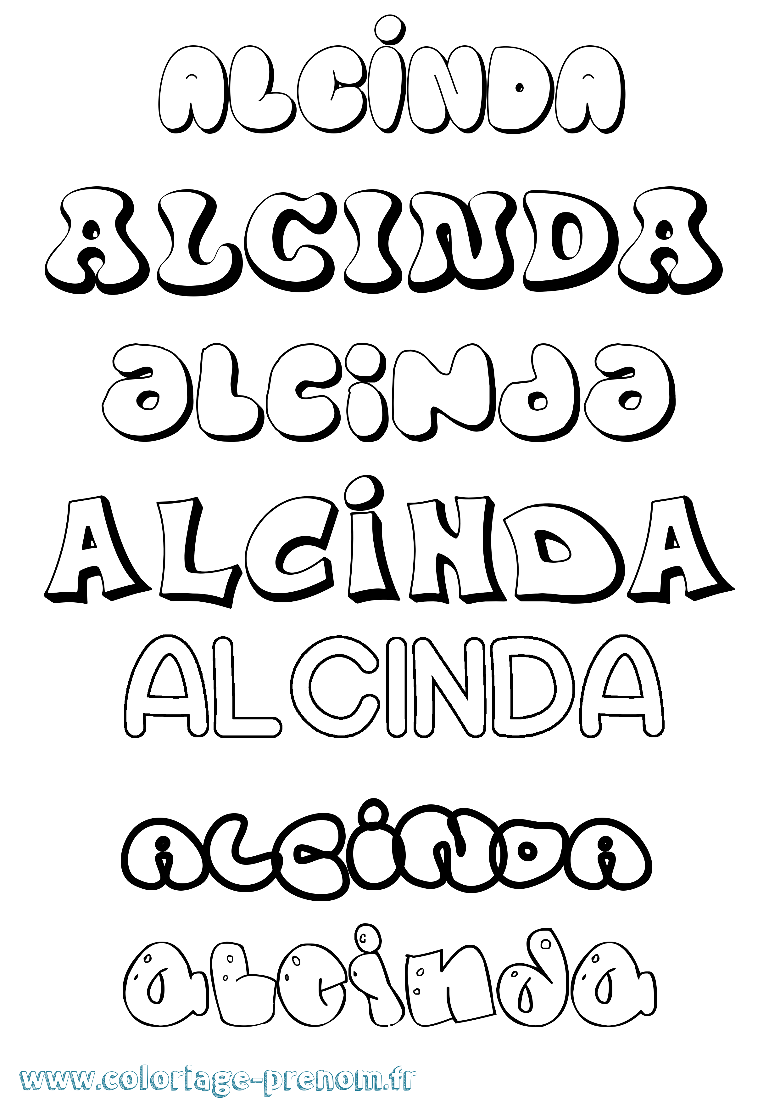 Coloriage prénom Alcinda Bubble