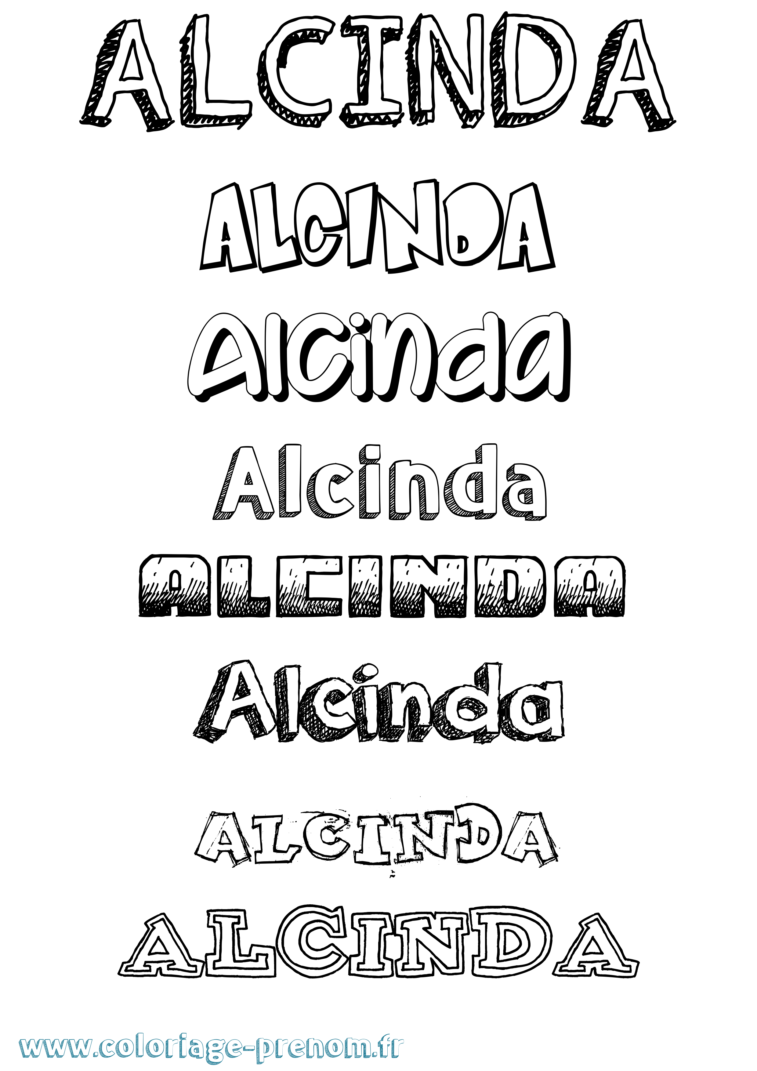 Coloriage prénom Alcinda Dessiné
