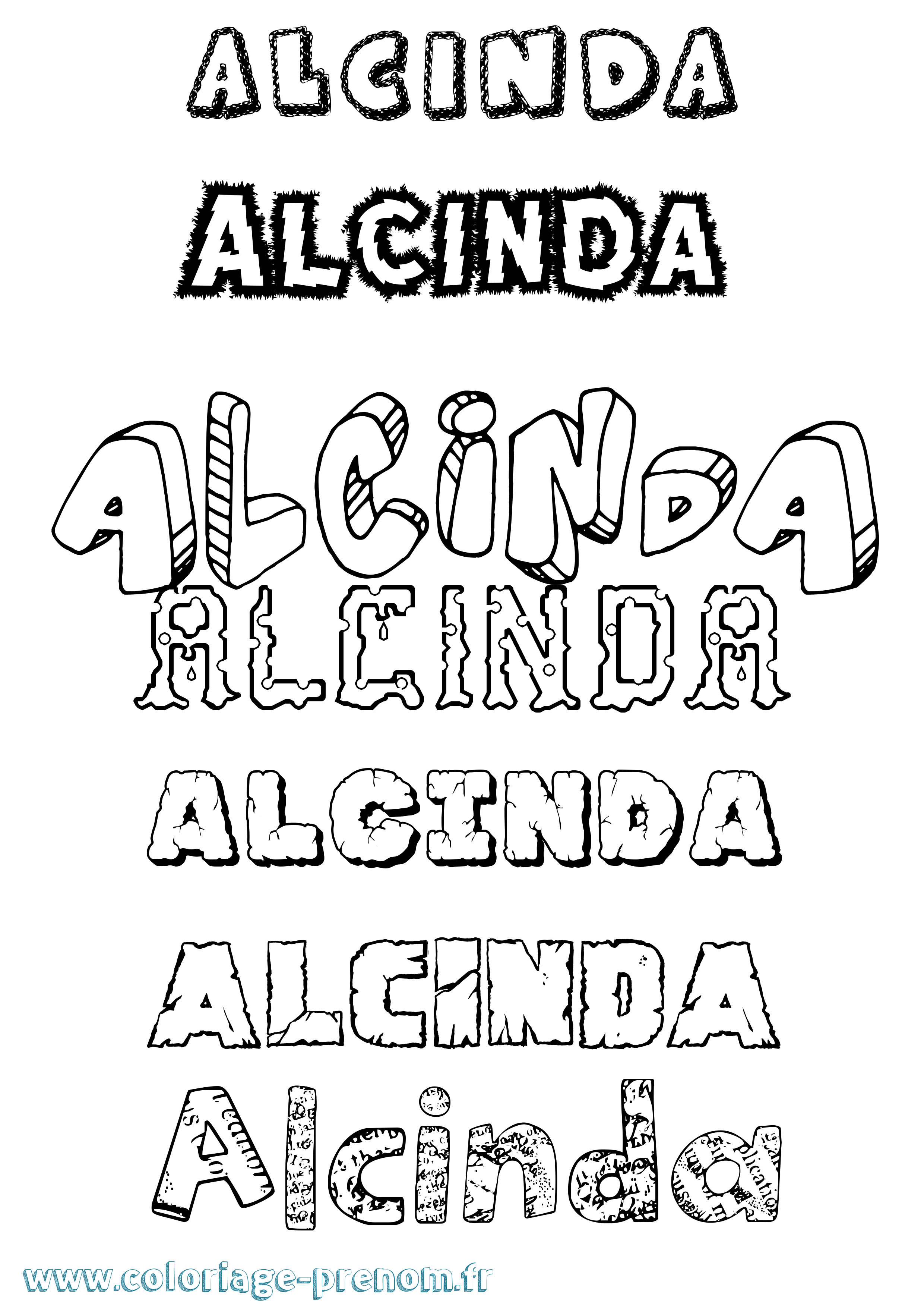 Coloriage prénom Alcinda Destructuré