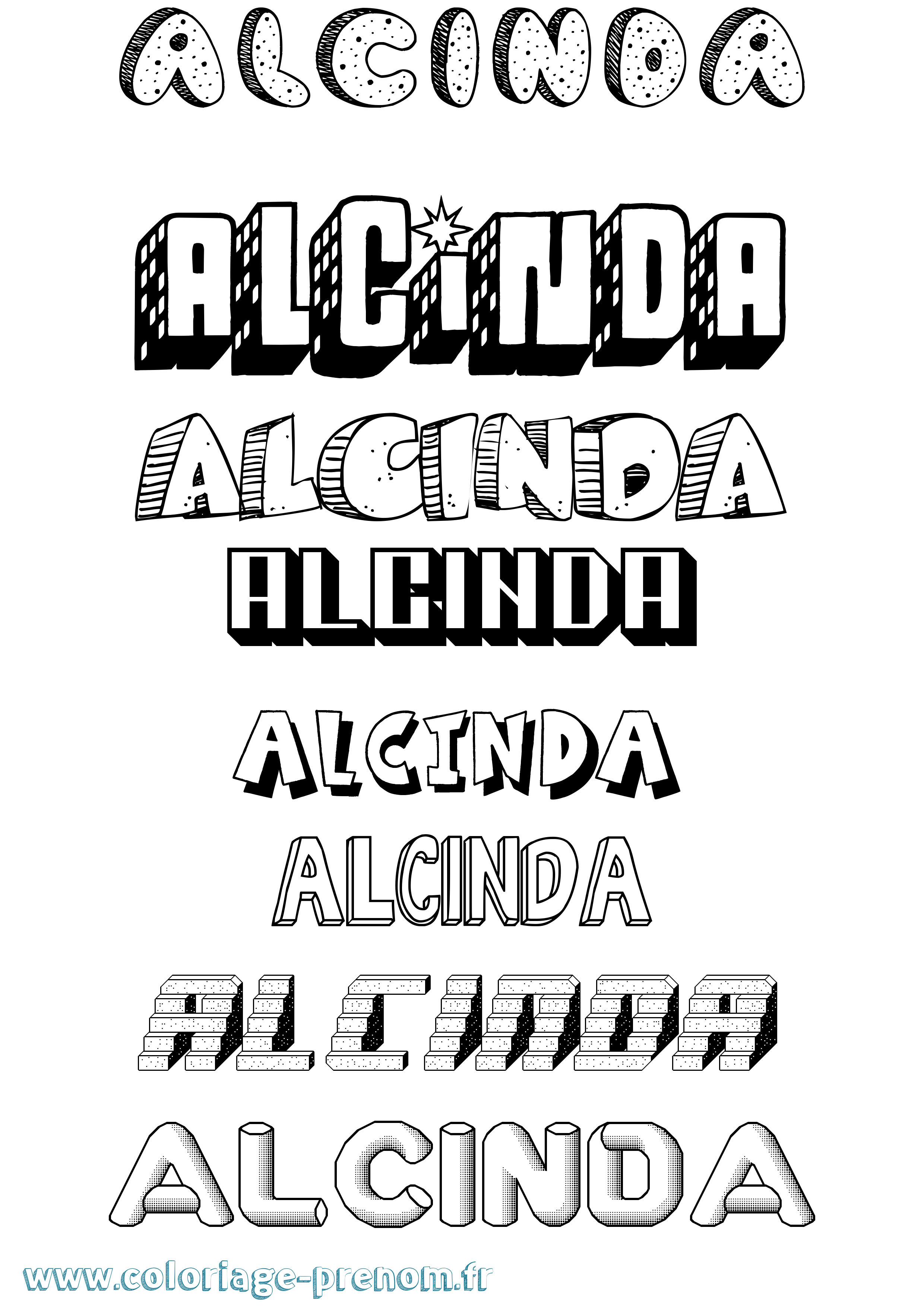 Coloriage prénom Alcinda Effet 3D