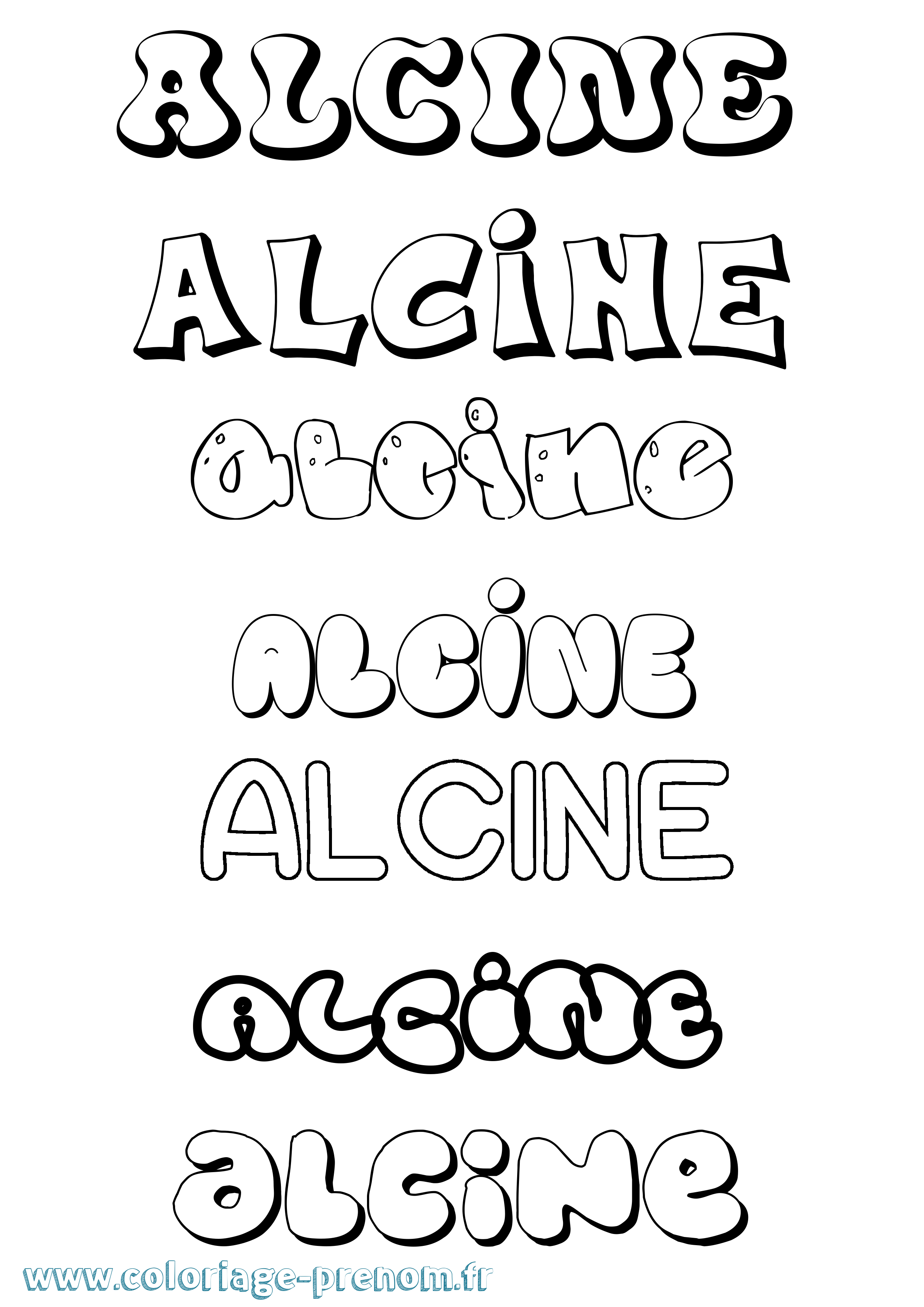Coloriage prénom Alcine Bubble