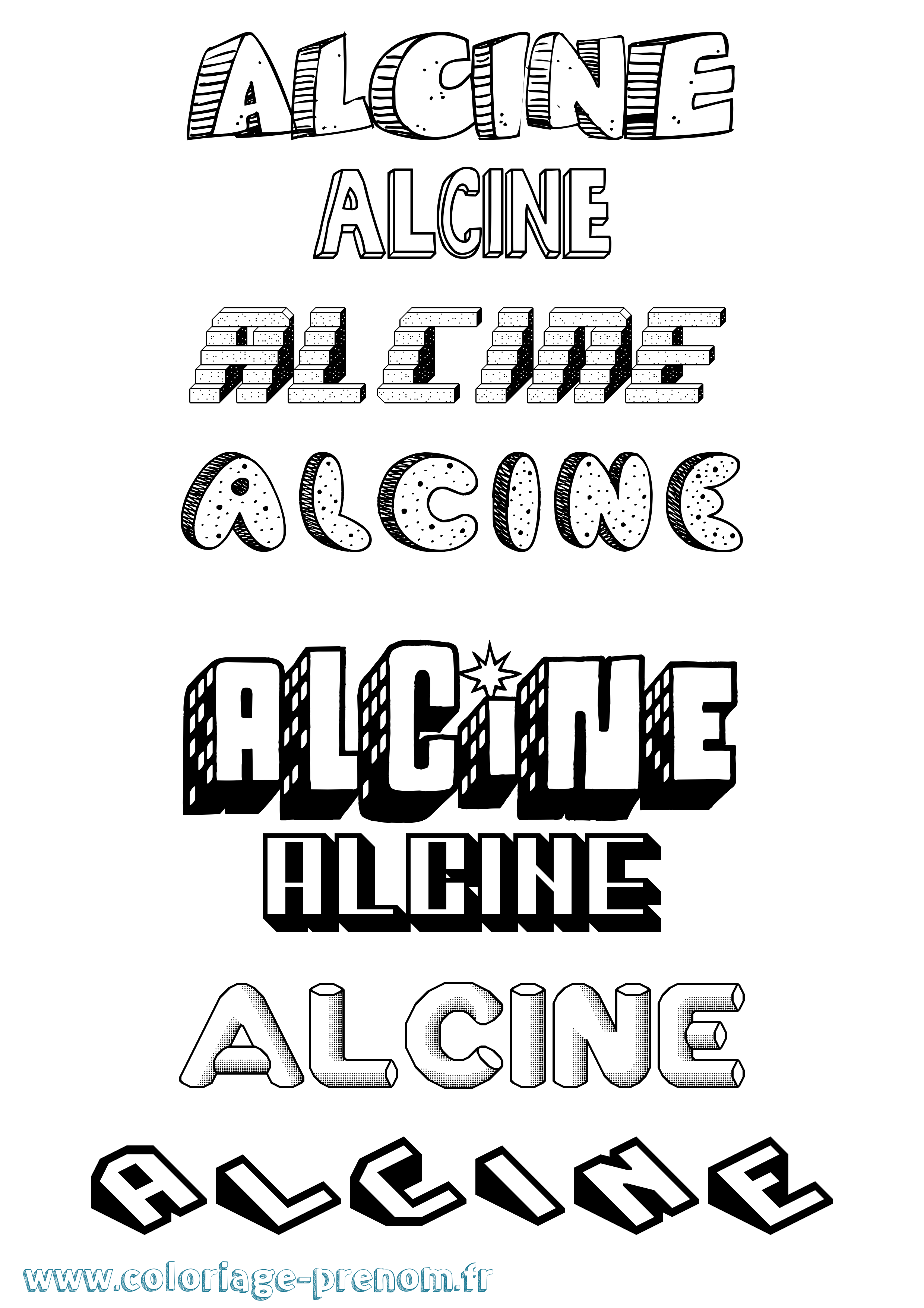 Coloriage prénom Alcine Effet 3D