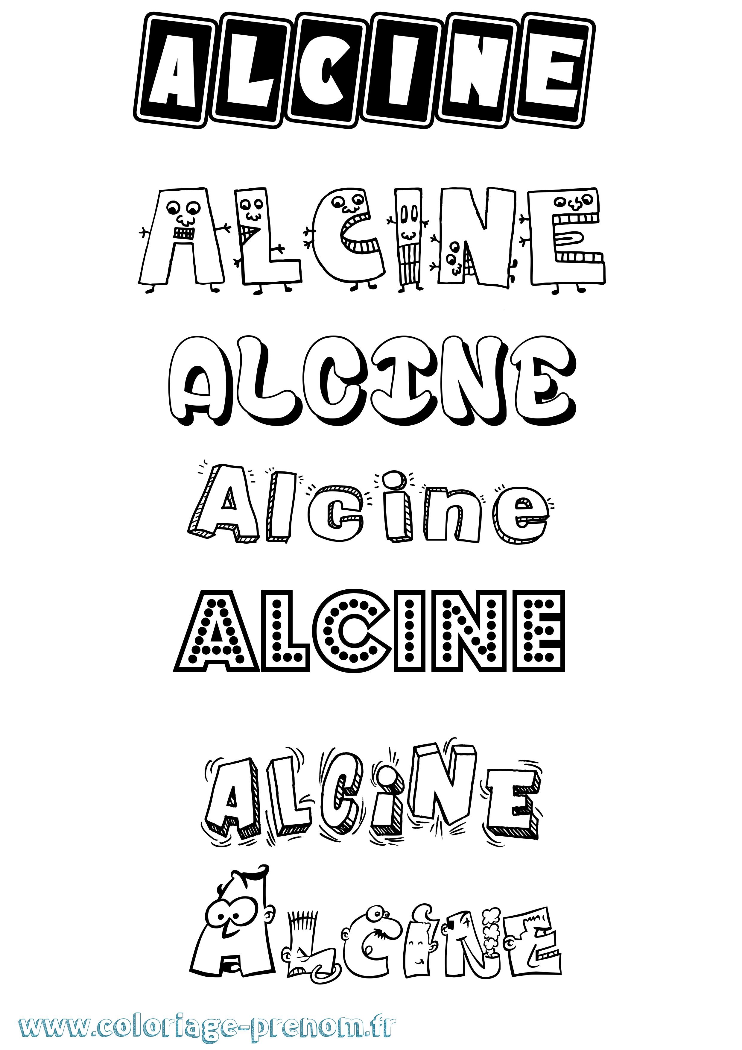 Coloriage Alcine Fun Coloriage prénom Alcine Fun
