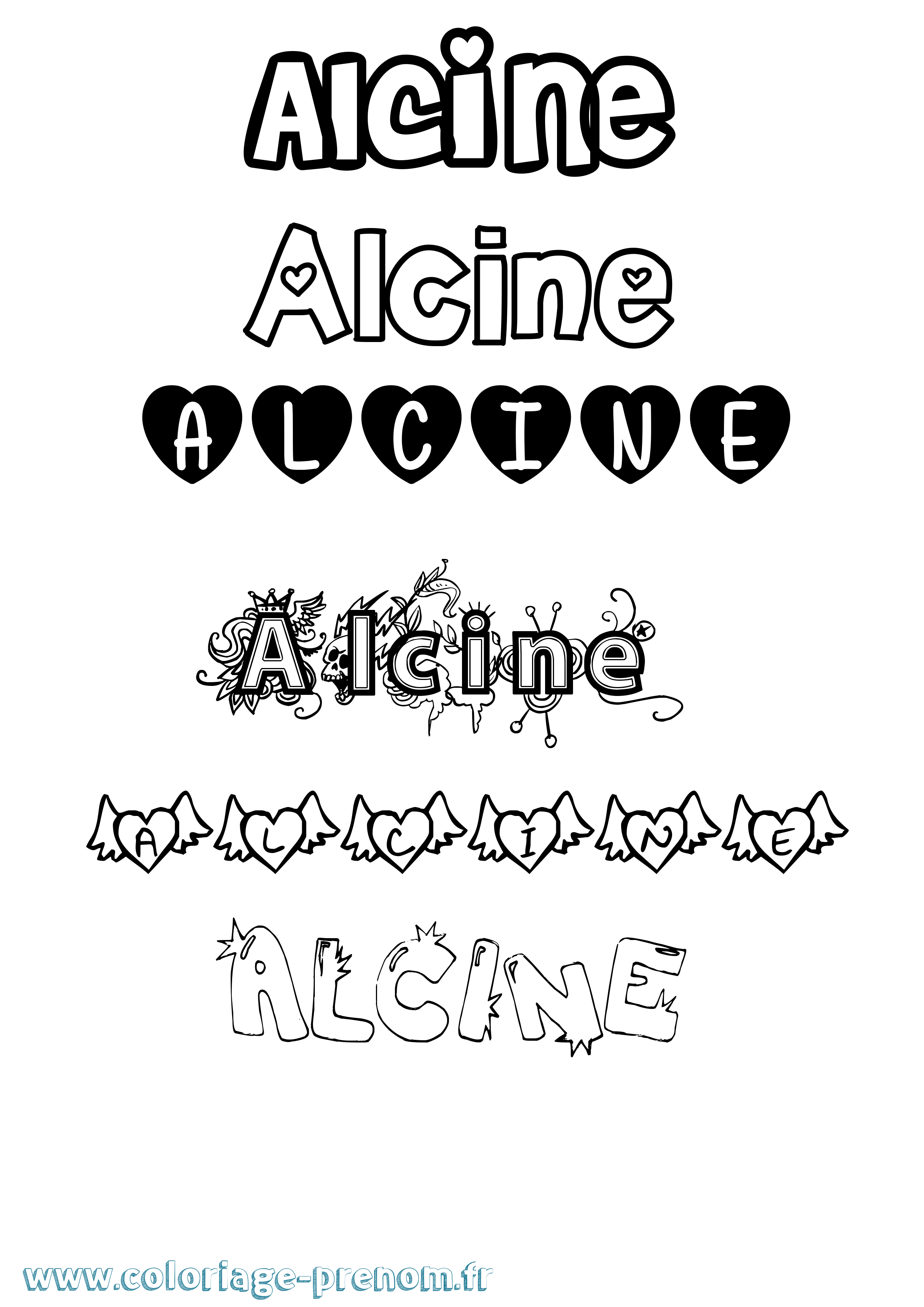 Coloriage prénom Alcine Girly