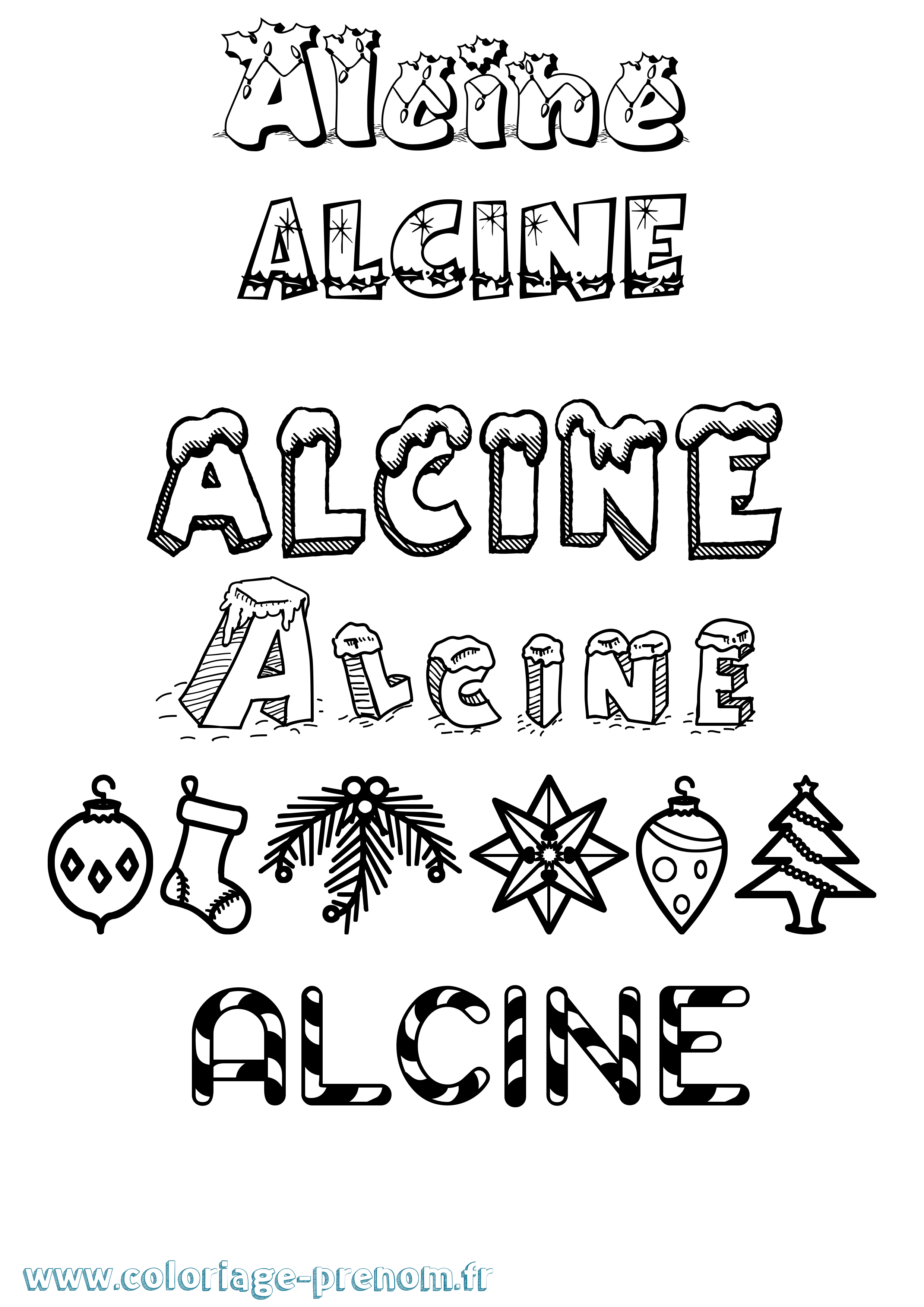 Coloriage Alcine Noël Coloriage prénom Alcine Noël