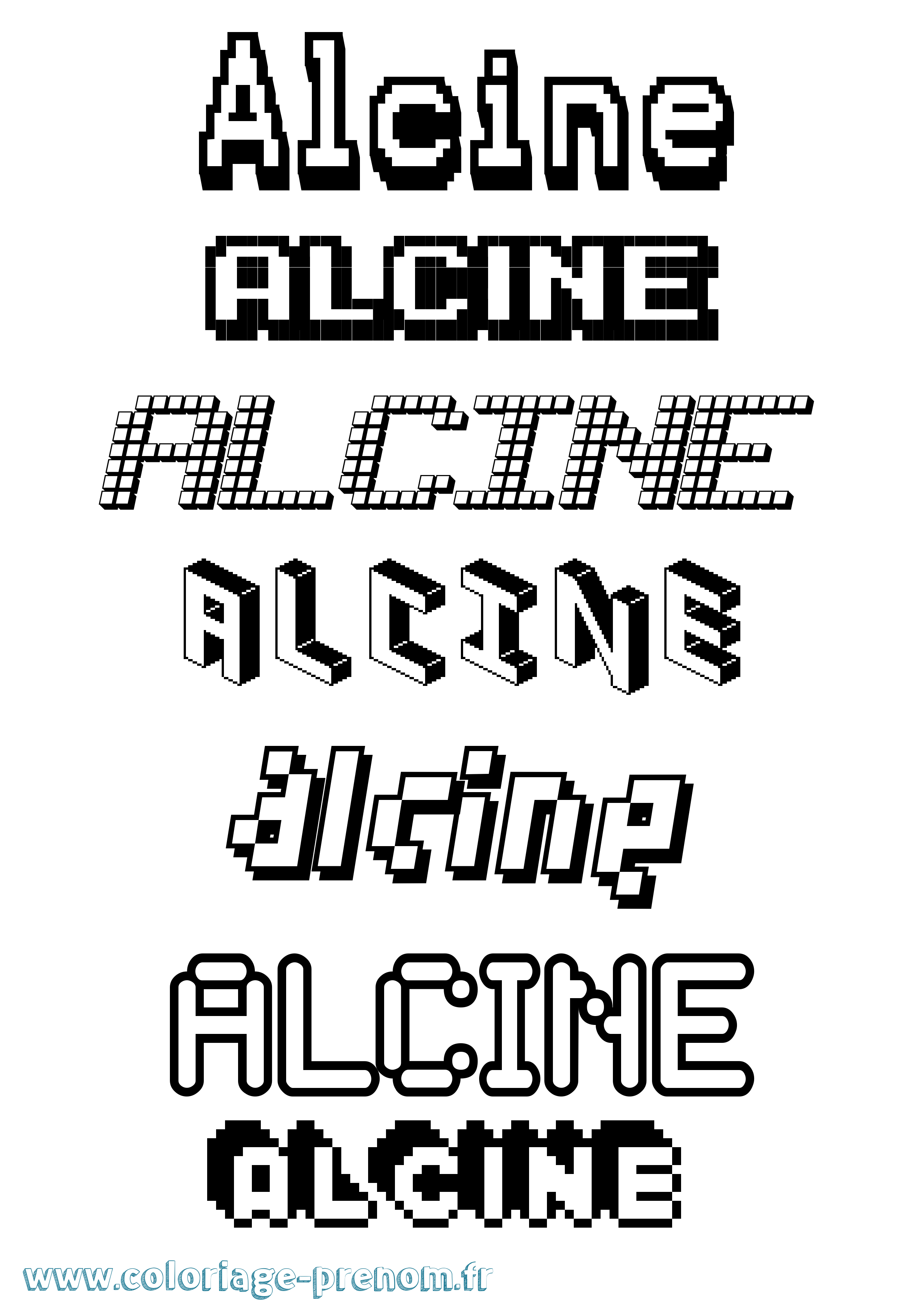 Coloriage prénom Alcine Pixel