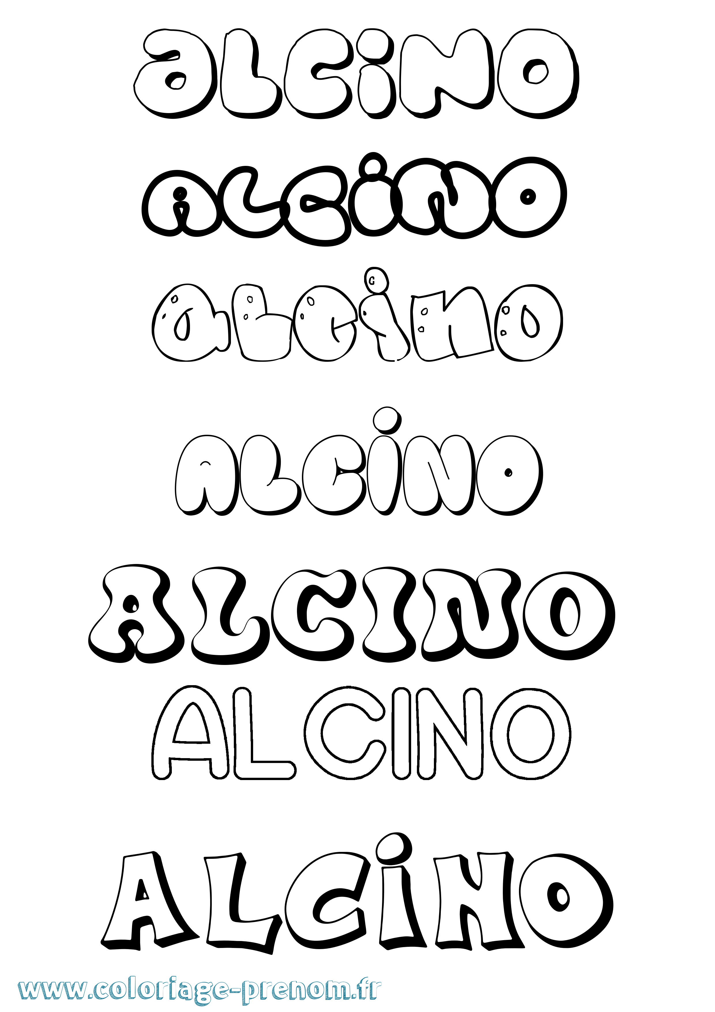 Coloriage prénom Alcino Bubble