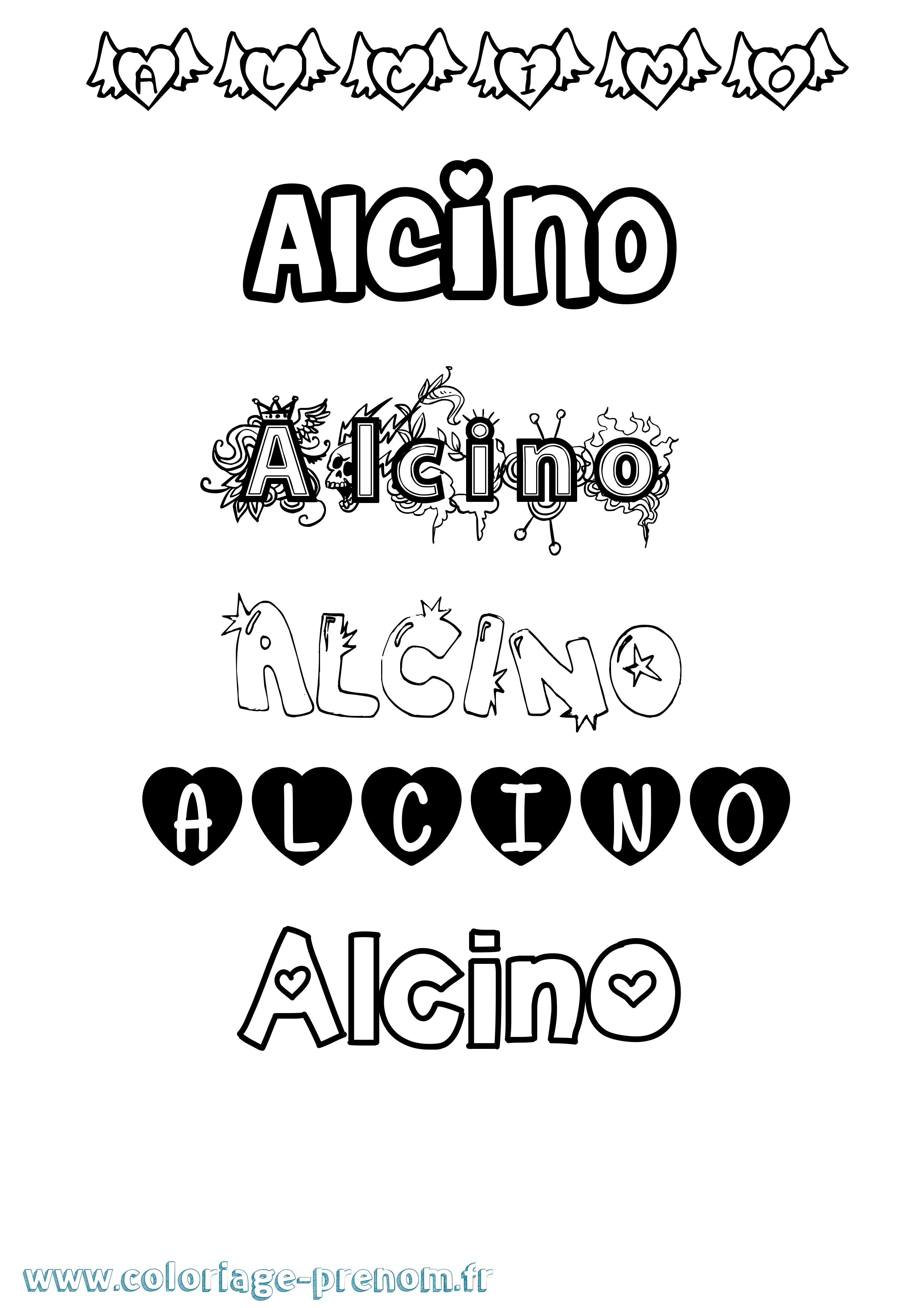 Coloriage prénom Alcino Girly