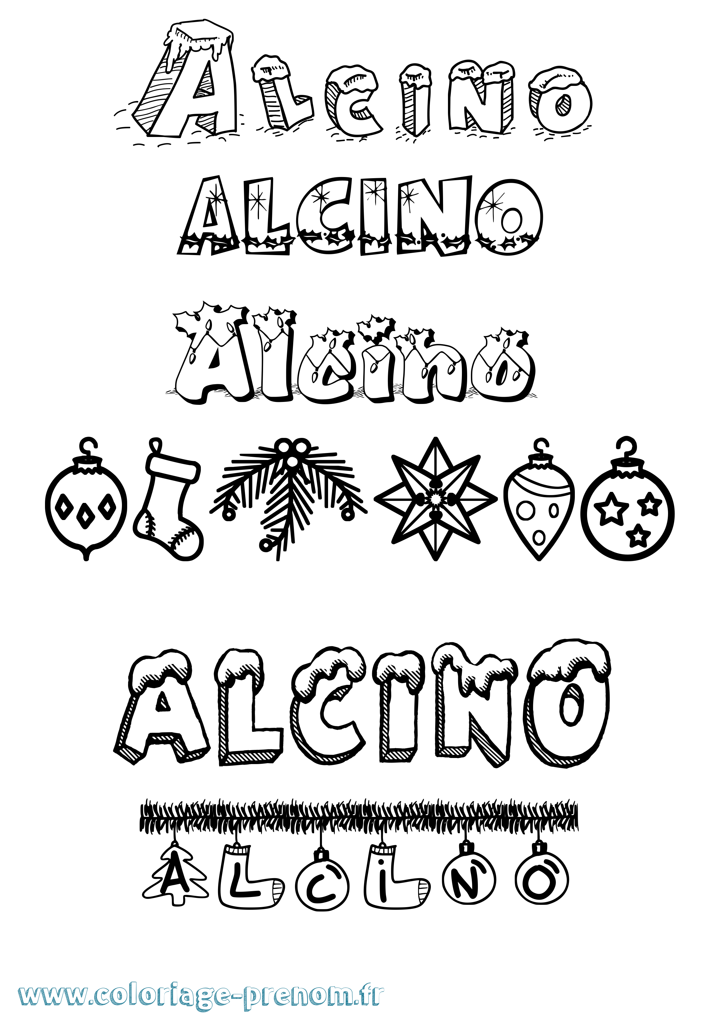Coloriage prénom Alcino Noël