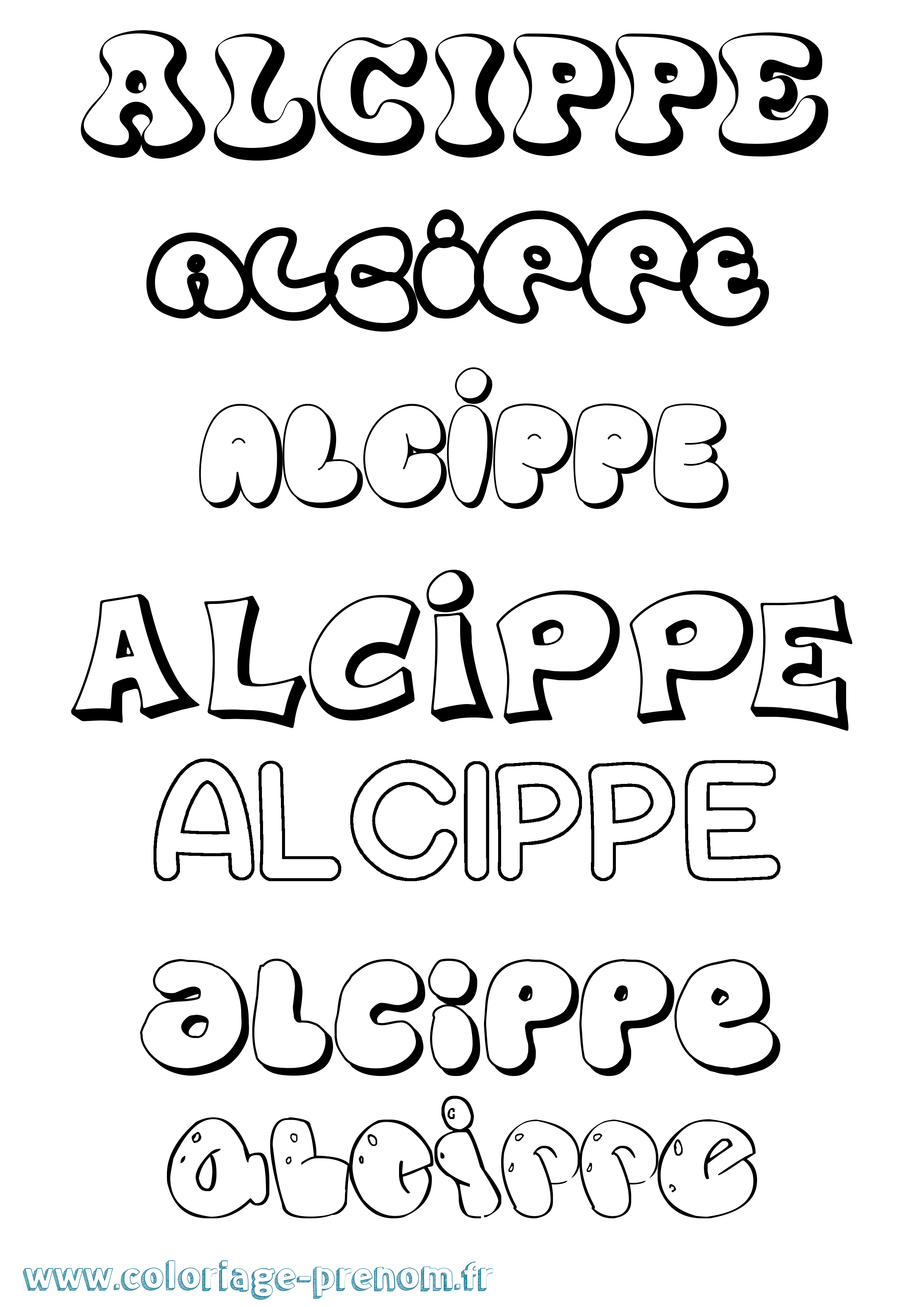 Coloriage prénom Alcippe Bubble