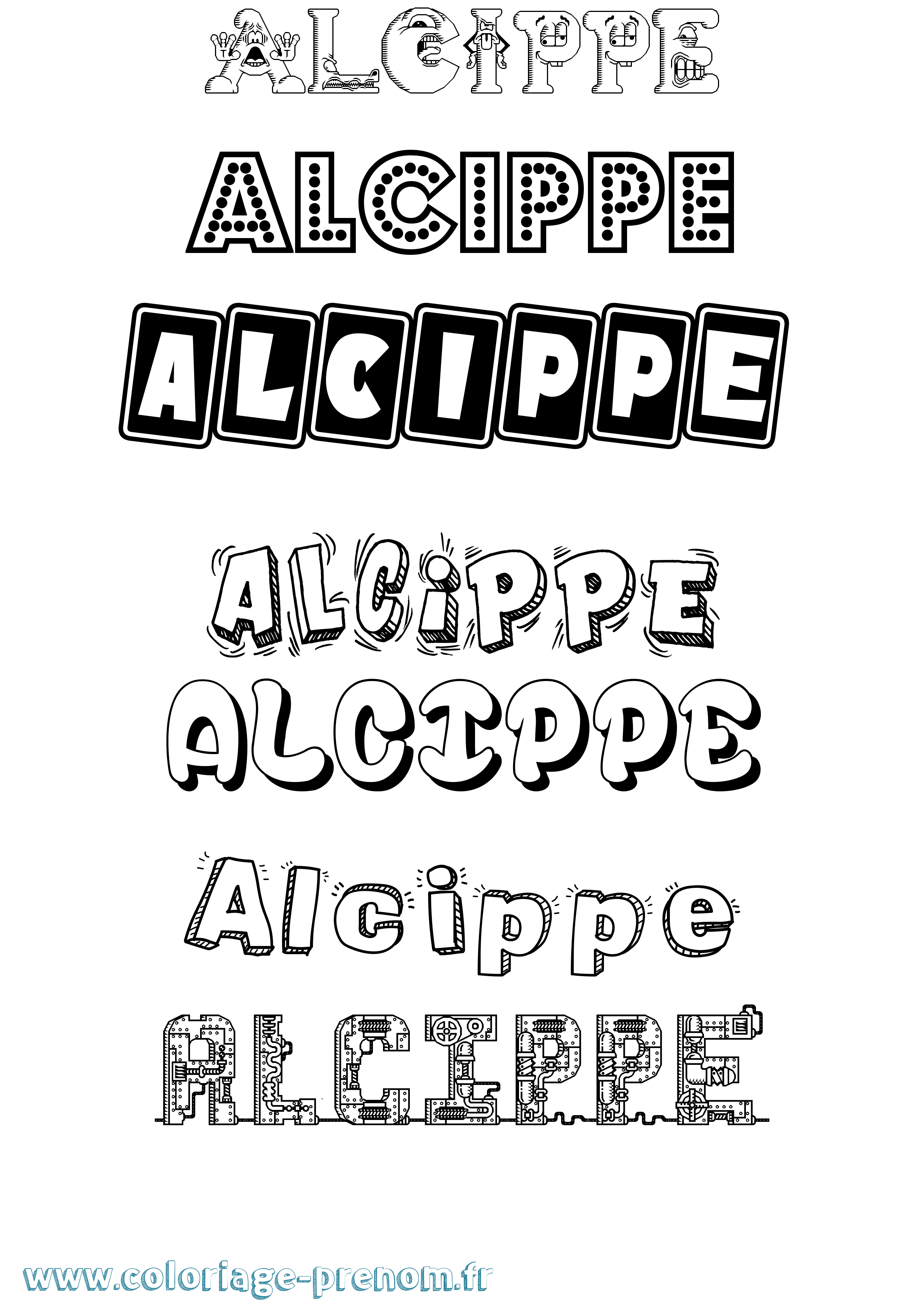 Coloriage prénom Alcippe Fun