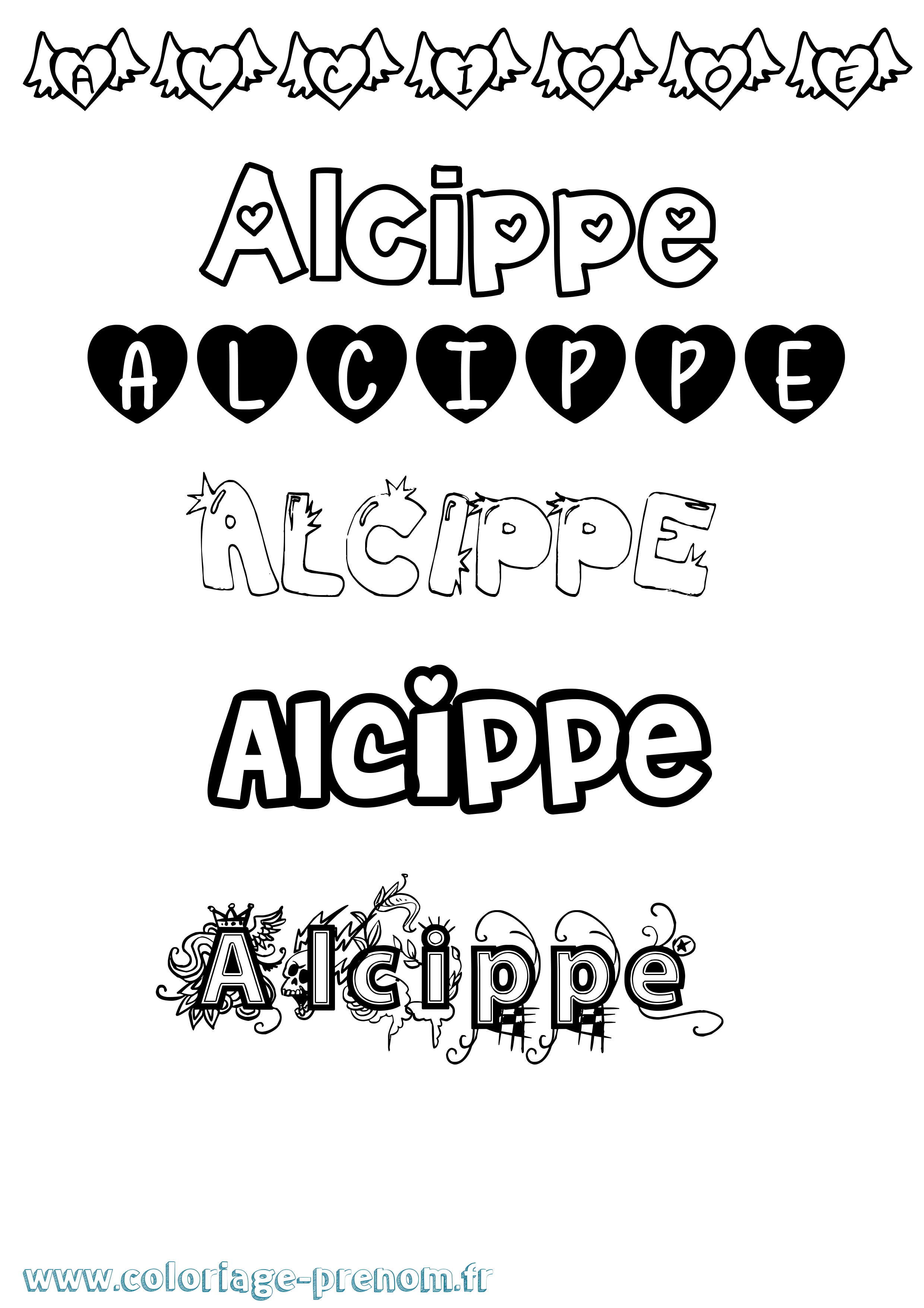 Coloriage prénom Alcippe Girly