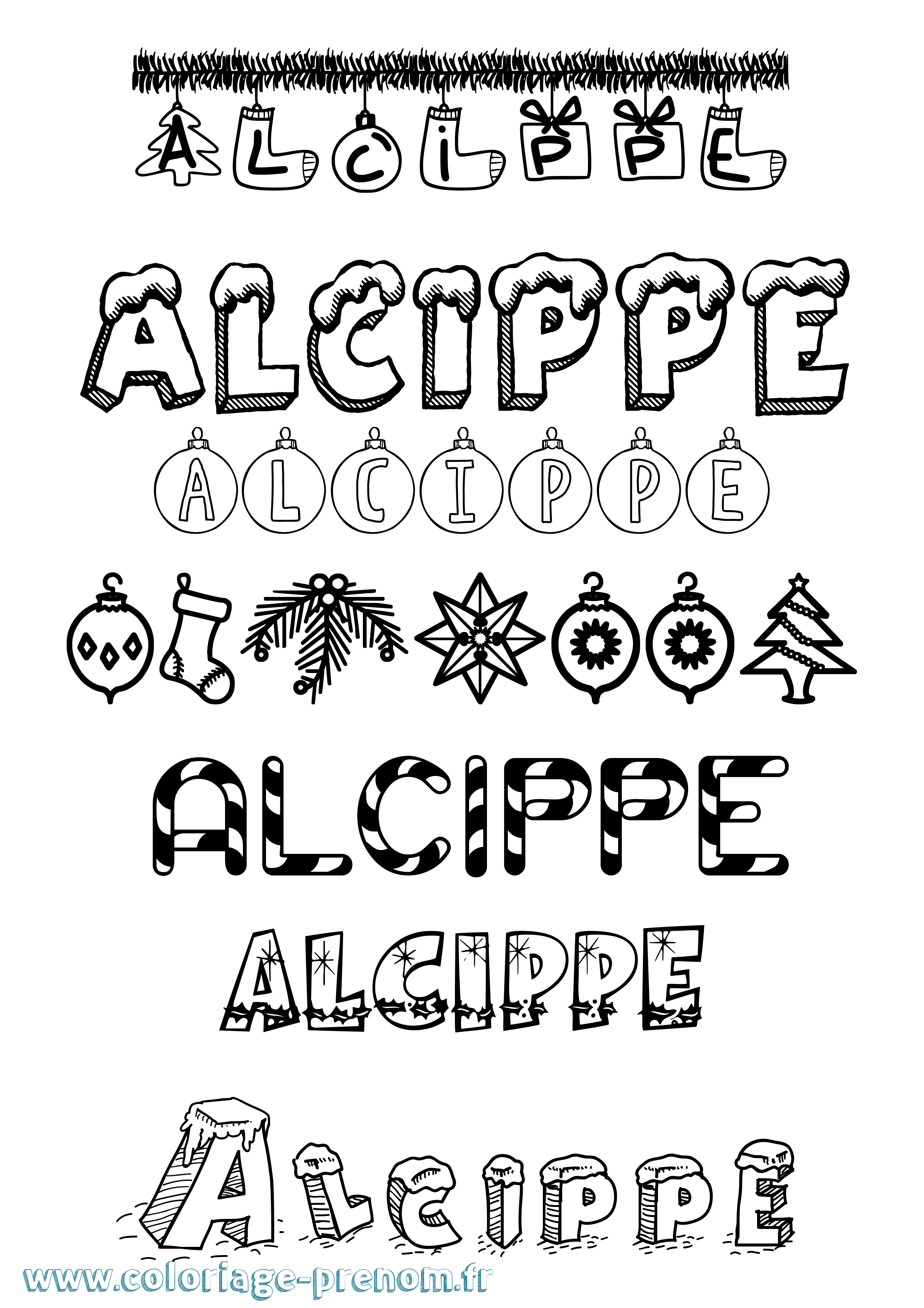 Coloriage prénom Alcippe Noël