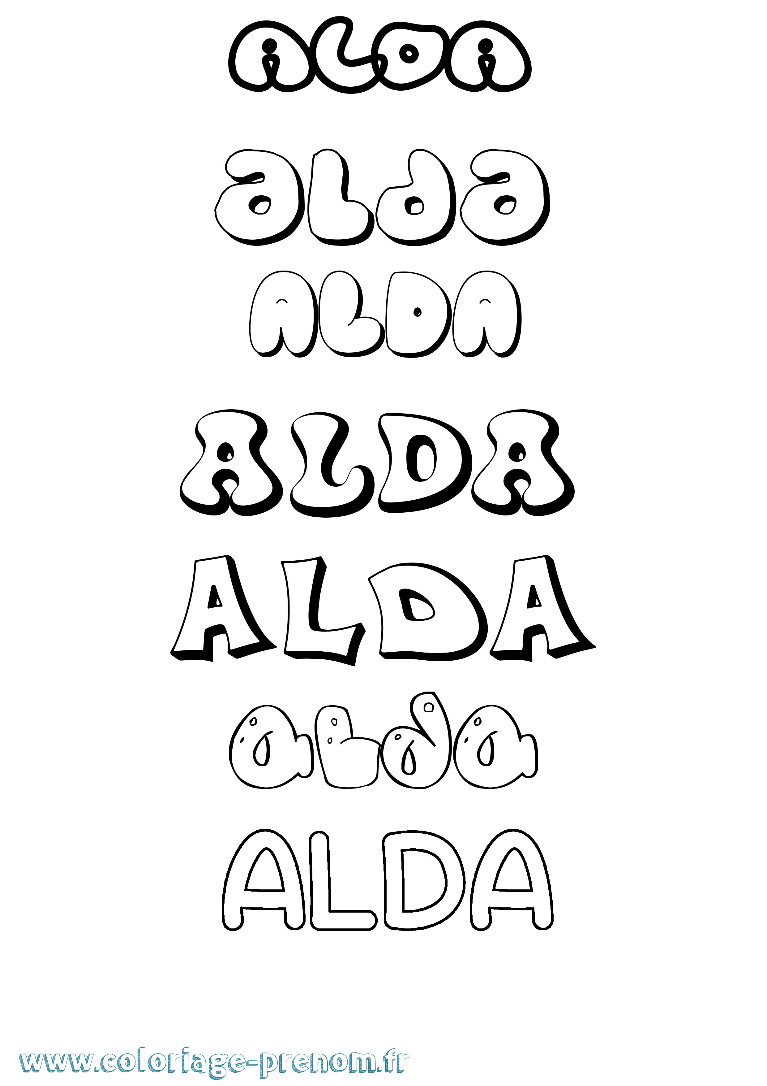 Coloriage prénom Alda Bubble