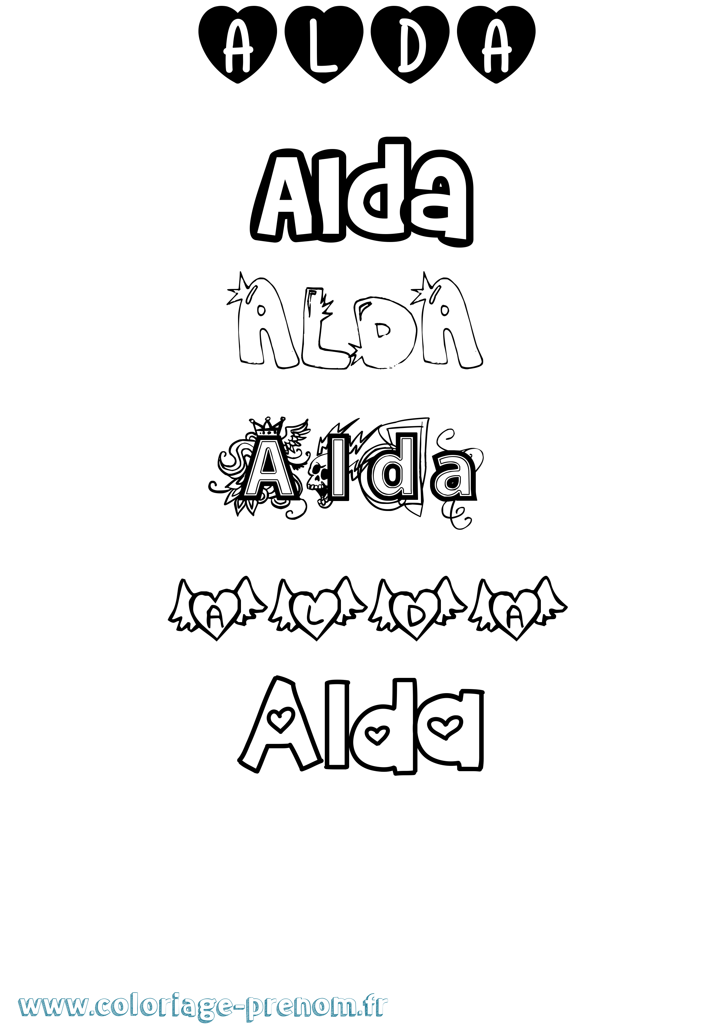 Coloriage prénom Alda Girly