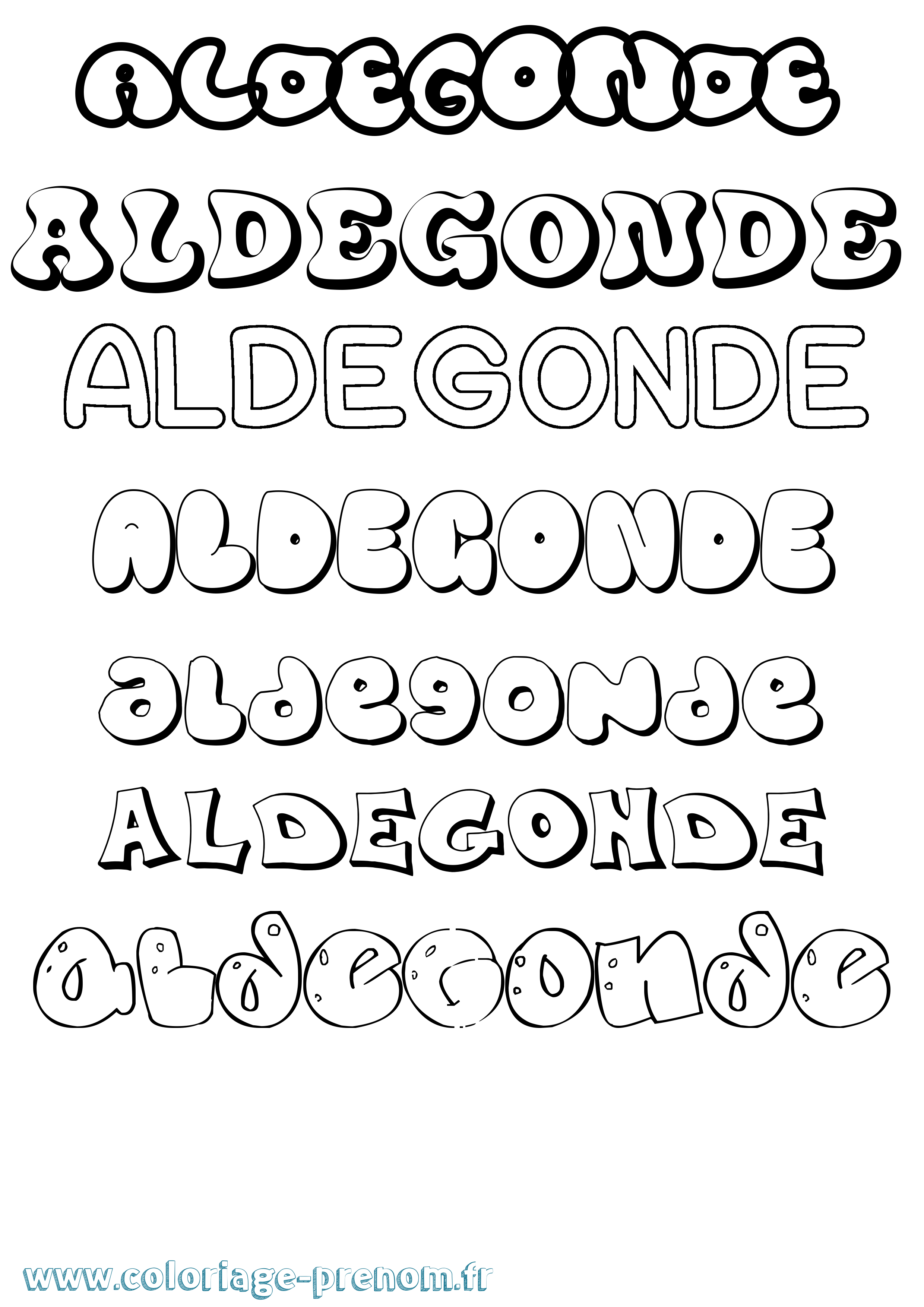 Coloriage prénom Aldegonde Bubble