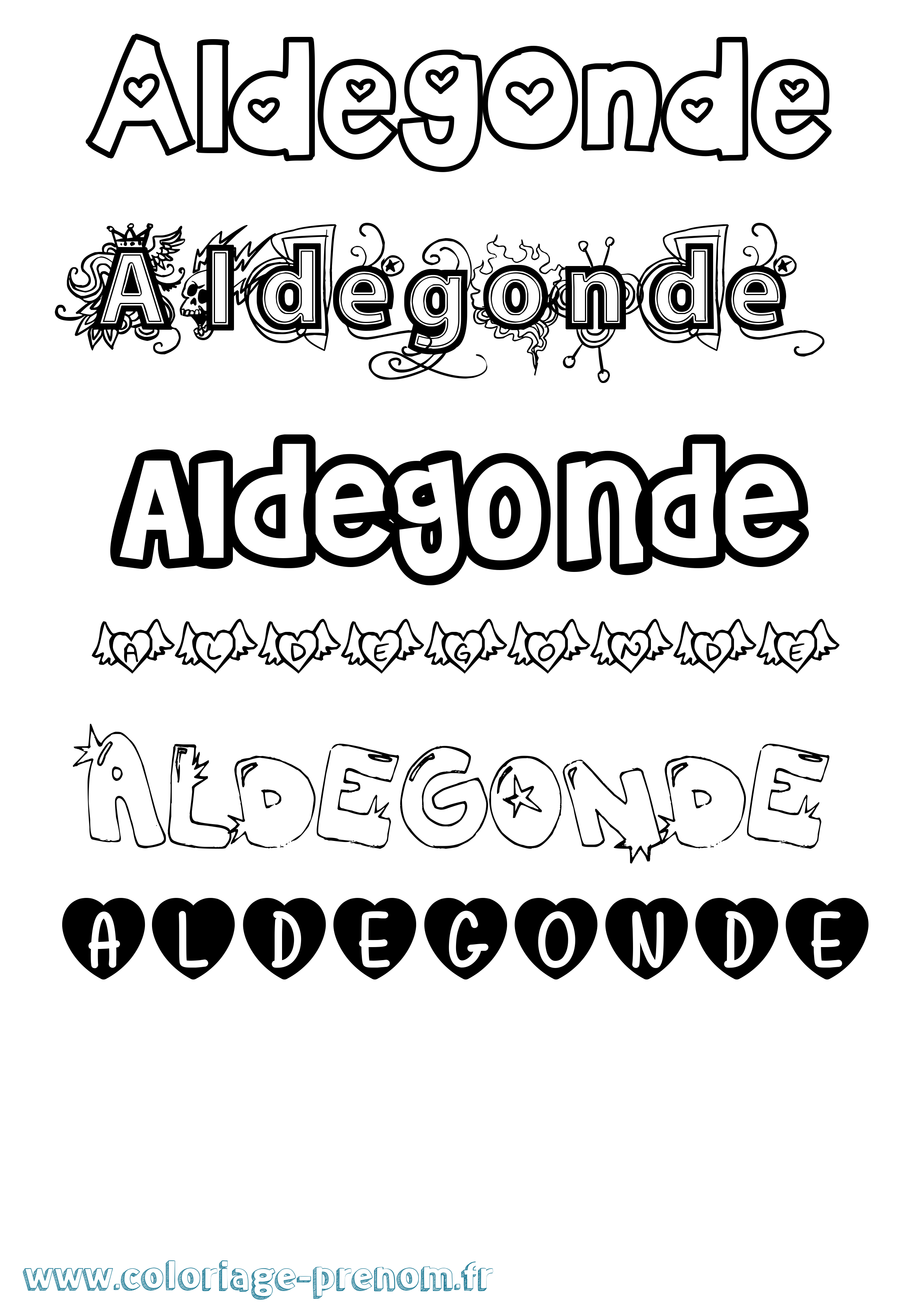 Coloriage prénom Aldegonde Girly