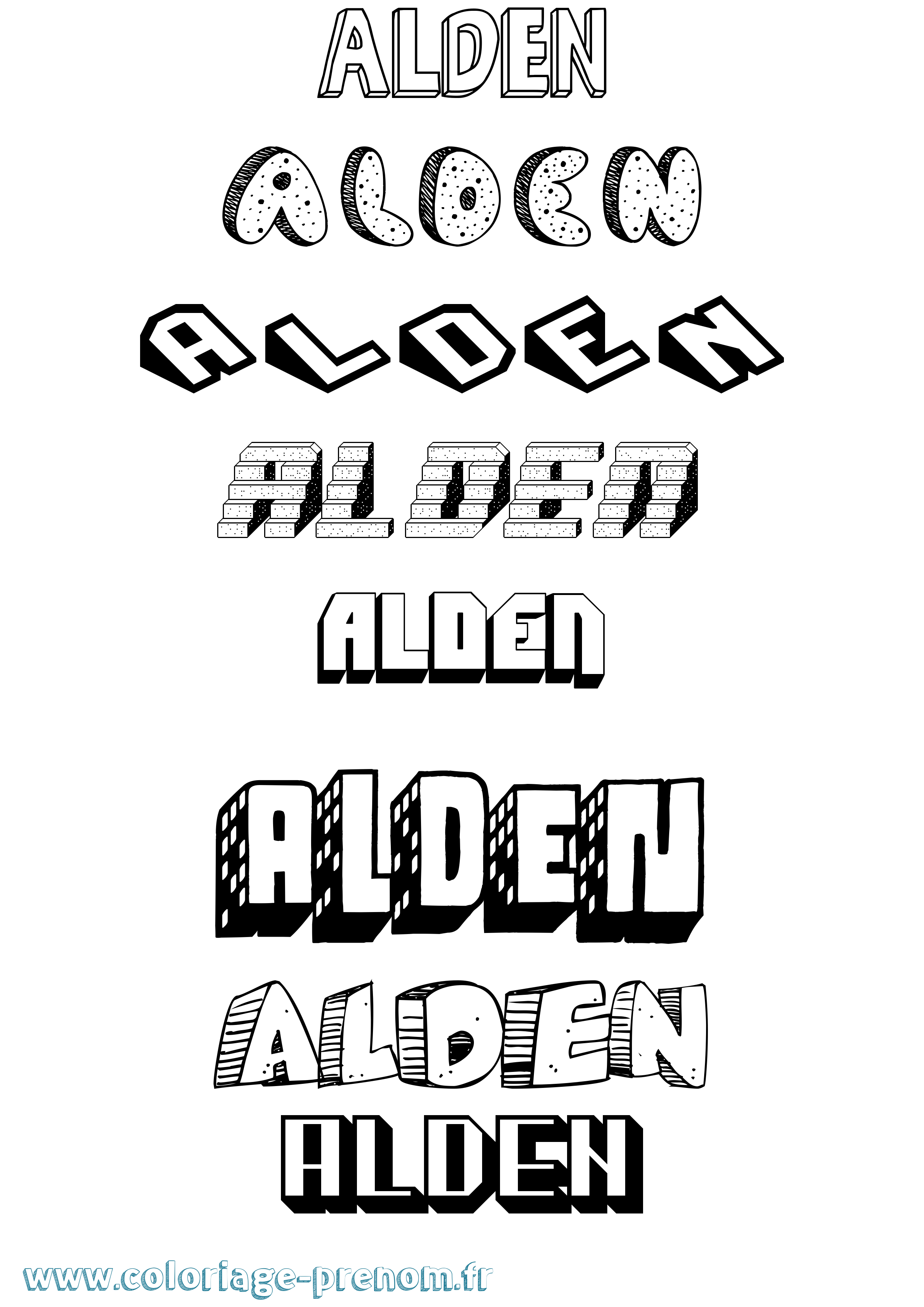 Coloriage prénom Alden Effet 3D